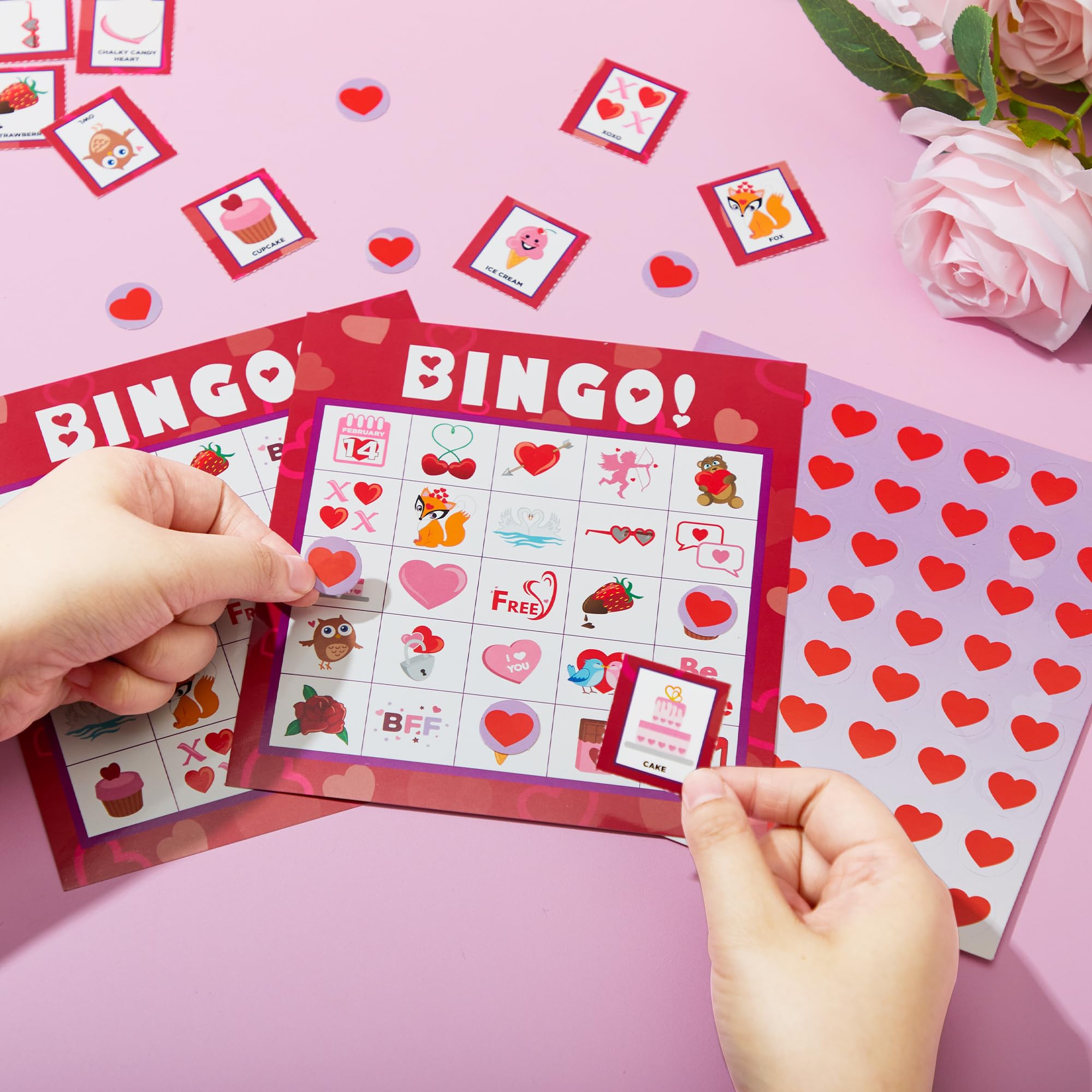 Valentine's Day Bingo Game Cards for Kids Party & Classroom Fun