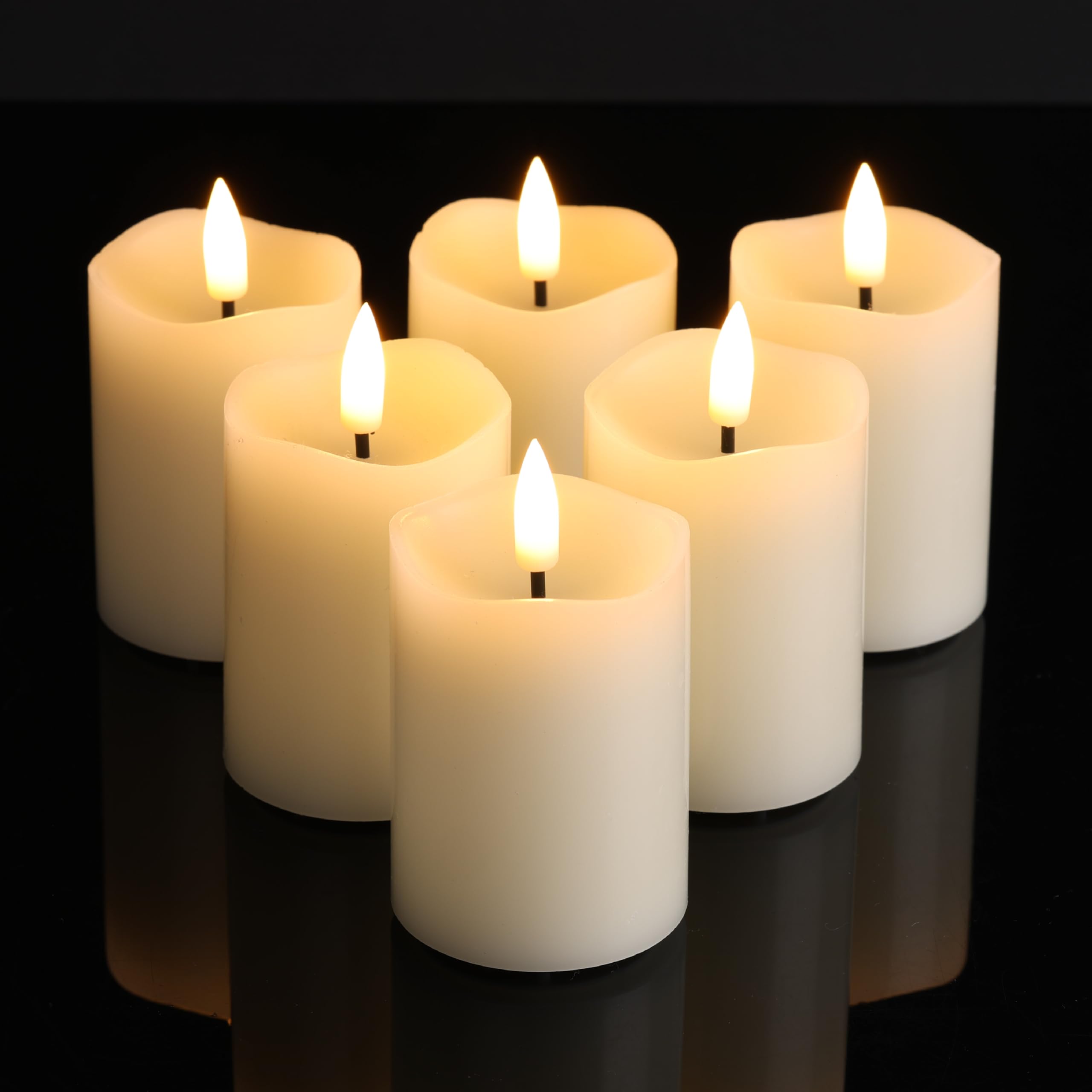 Real Wax Flameless Votive Candles with Timer - Set of 6 Ivory 2x3 inch Flickering LED Pillar Candles Battery Operated for Home Decor, Wedding Centerpieces & Relaxation