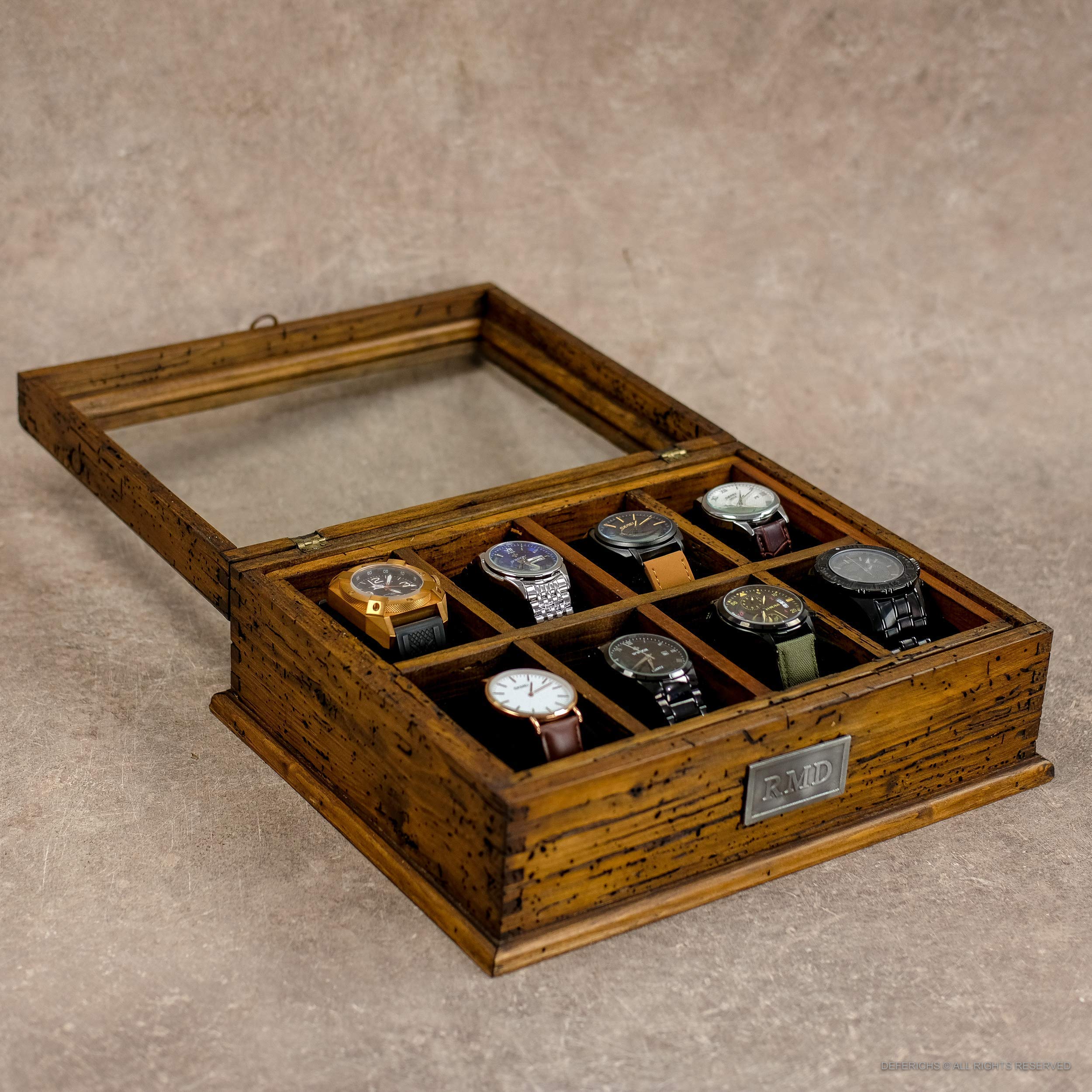 Premium Wooden Watch Box for Men - Holds 8 Watches with Glass Top & Hidden Compartment - Luxury Watch Storage Case - Perfect Gift for Watch Collectors & Enthusiasts (Ideal for Home, Office & Travel)