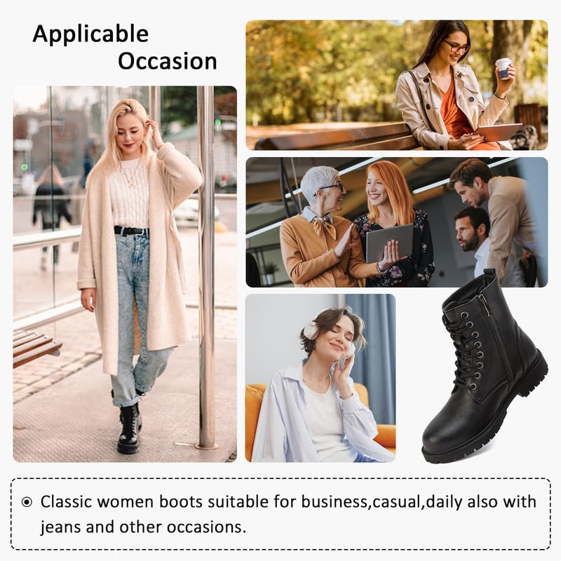 Waterproof Women's Ankle Boots - Lace Up & Side Zipper Work Boots for Women | Leather Combat Booties with Platform | Perfect for Walking, Hiking & Outdoor Activities