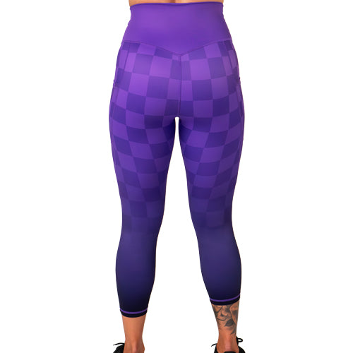 Stylish Purple Ombre Checkers Leggings for Women - Trendy High Waisted Yoga Pants for Workout, Lounge & Casual Wear