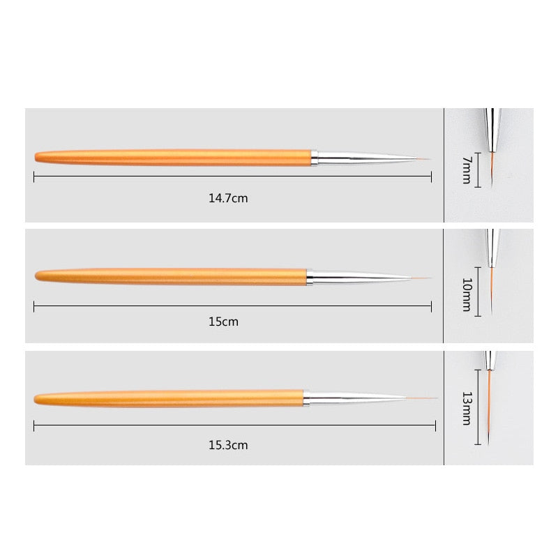 3Pcs French Stripe Nail Art Liner Brush Set - Professional 3D Tips Line Stripes DIY Drawing Pen for UV Gel, Acrylic & Nail Polish - Perfect for Salon, Home Manicure & Nail Art Designs