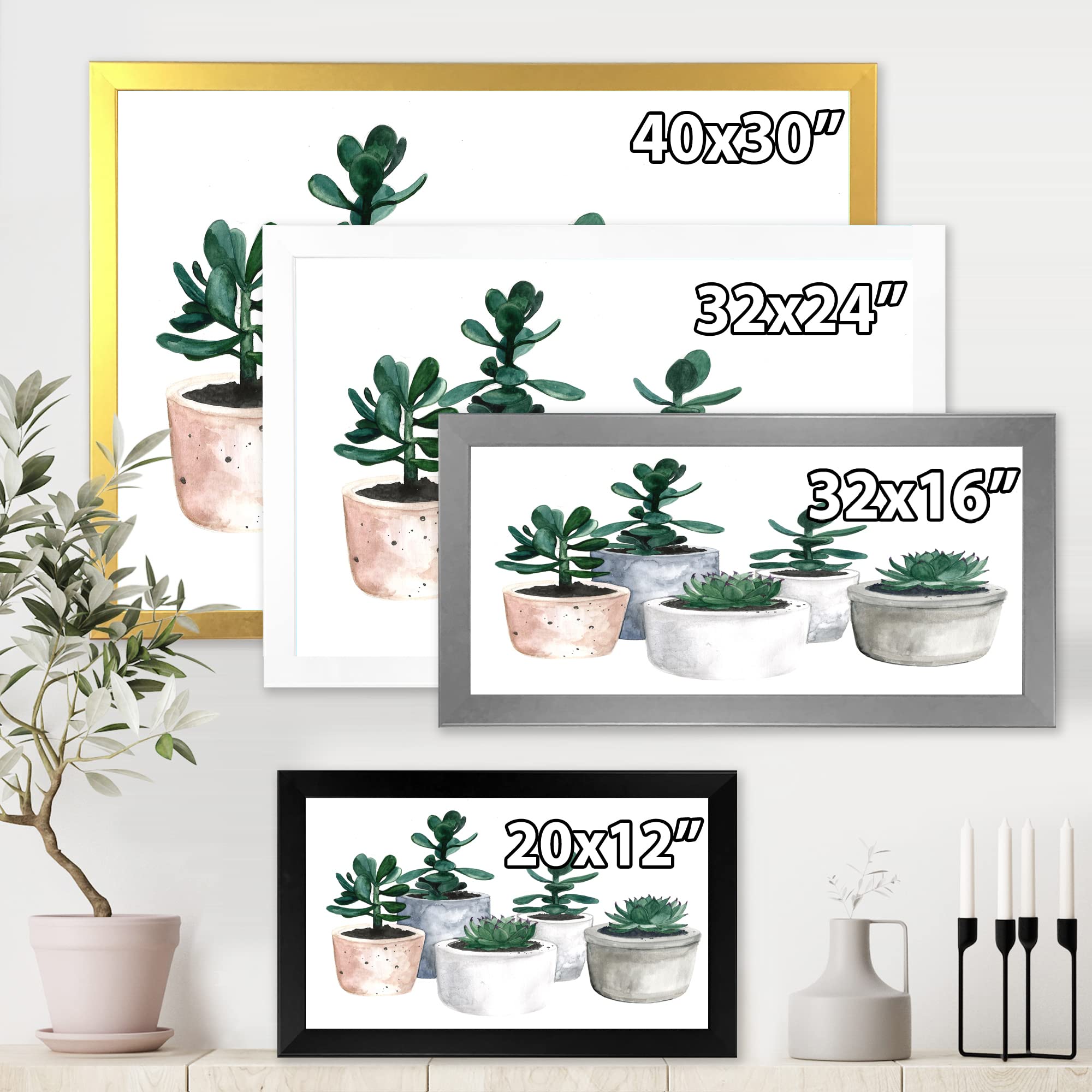 Beautiful Cactus and Succulent House Plants Wall Art - Farmhouse Style Framed Decor for Living Room, Bedroom & Office