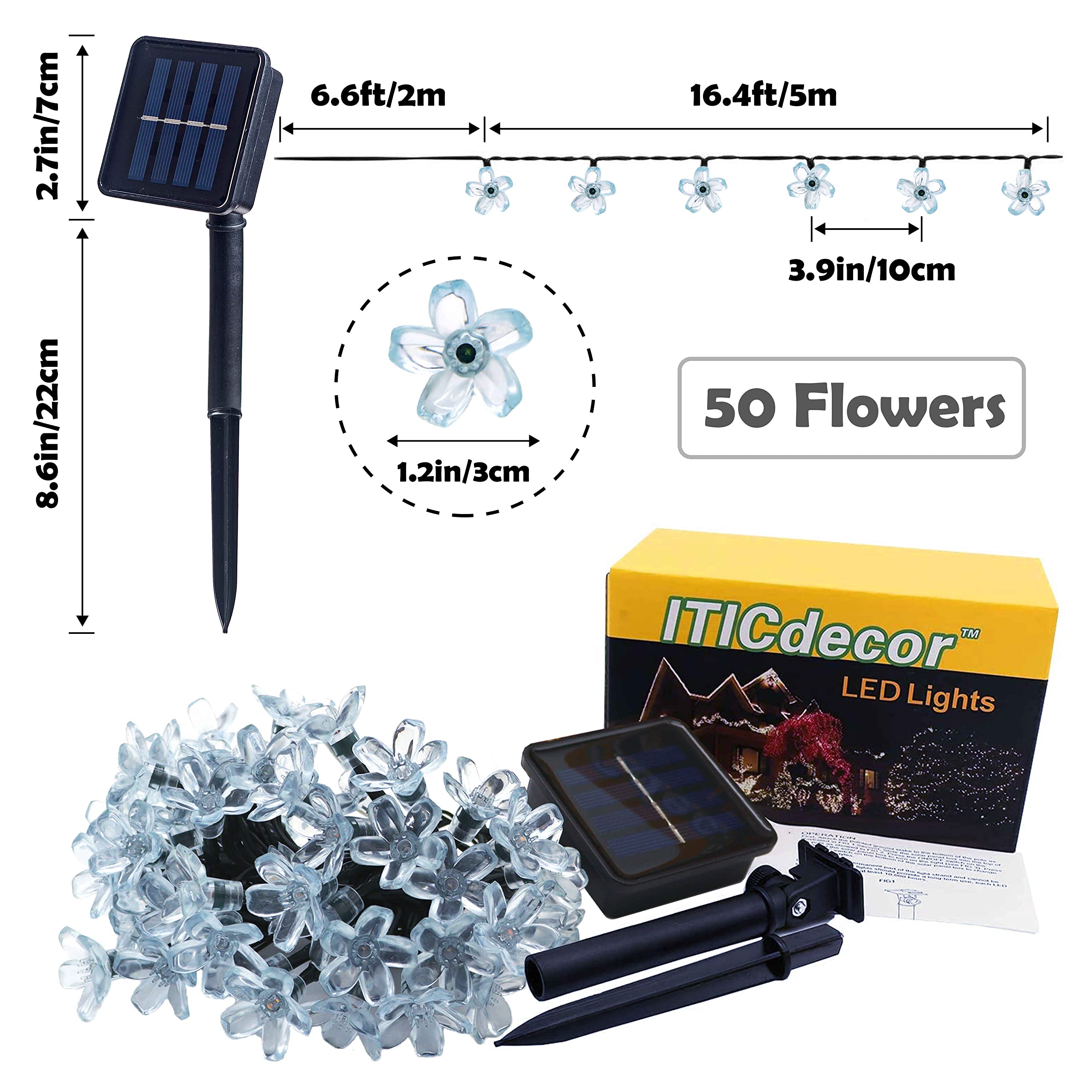 Solar String Flower Lights Outdoor Waterproof - 50 LED Fairy Lights for Garden, Fence, Patio, Yard, Christmas Tree, Lawn & Party Decorations (Pink) | Romantic Ambiance for Weddings, Backyard Gatherings & Holiday Celebrations