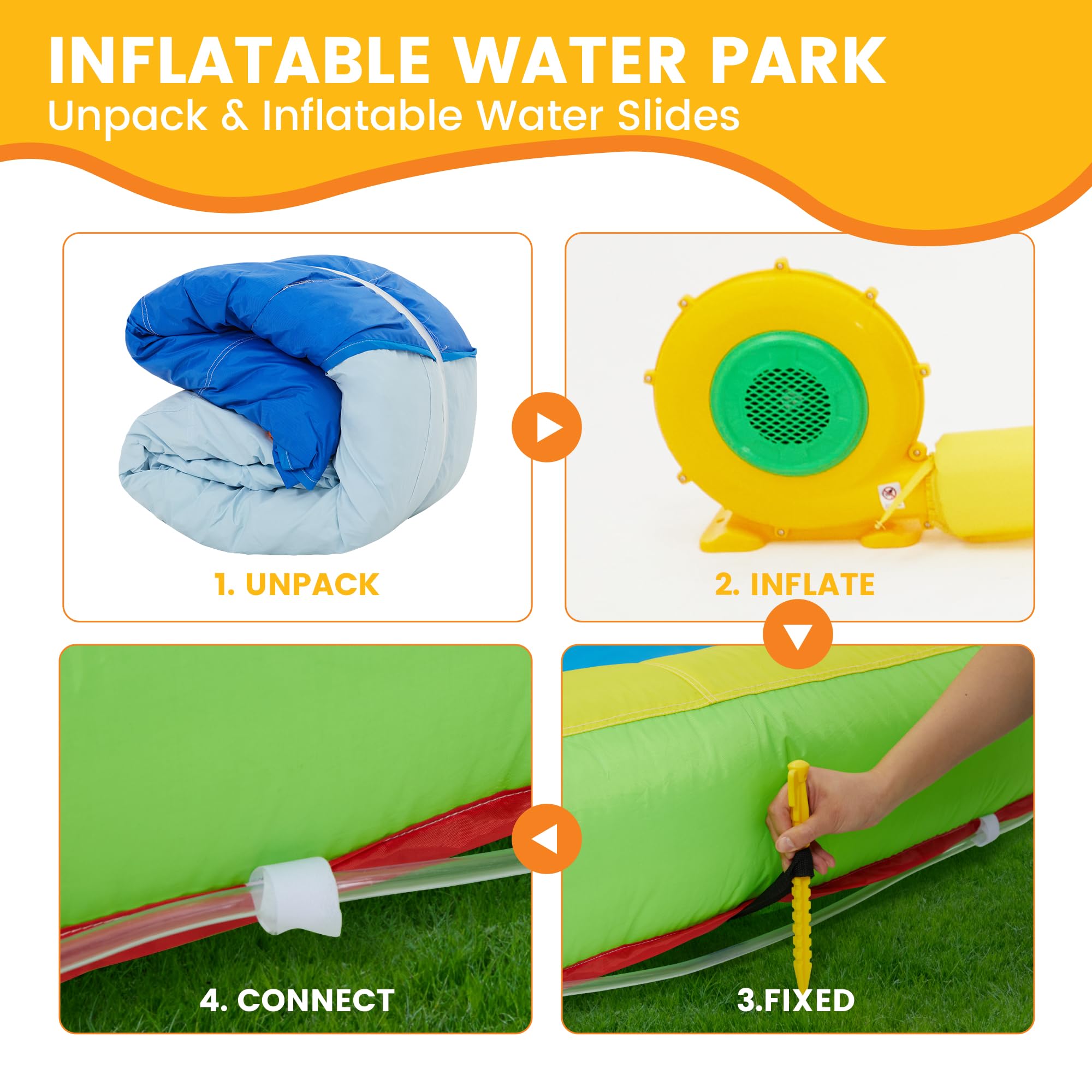 Best Inflatable Water Slide Park with Water Soccer & Dual Water Cannons - Giant Splash Pool for Outdoor Kids Play - Easy Setup & Includes Blower - Perfect for Backyard Parties, Summer Fun & Family Gatherings