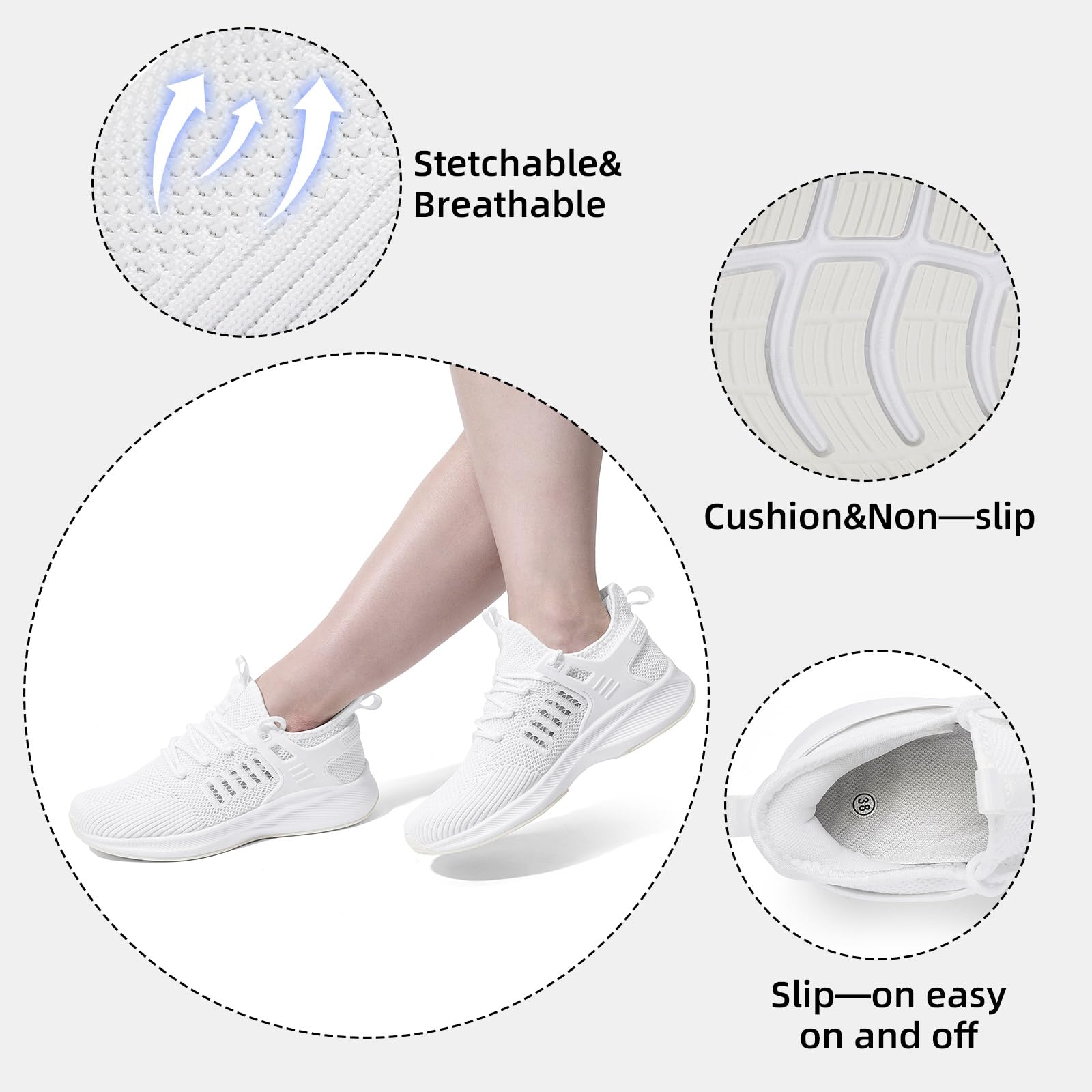 PPQ Women's Slip-On Walking & Running Sneakers - Lightweight Comfortable Casual Workout Shoes for Yoga, Tennis, Gym Fitness | Perfect for Jogging, Travel & Everyday Wear