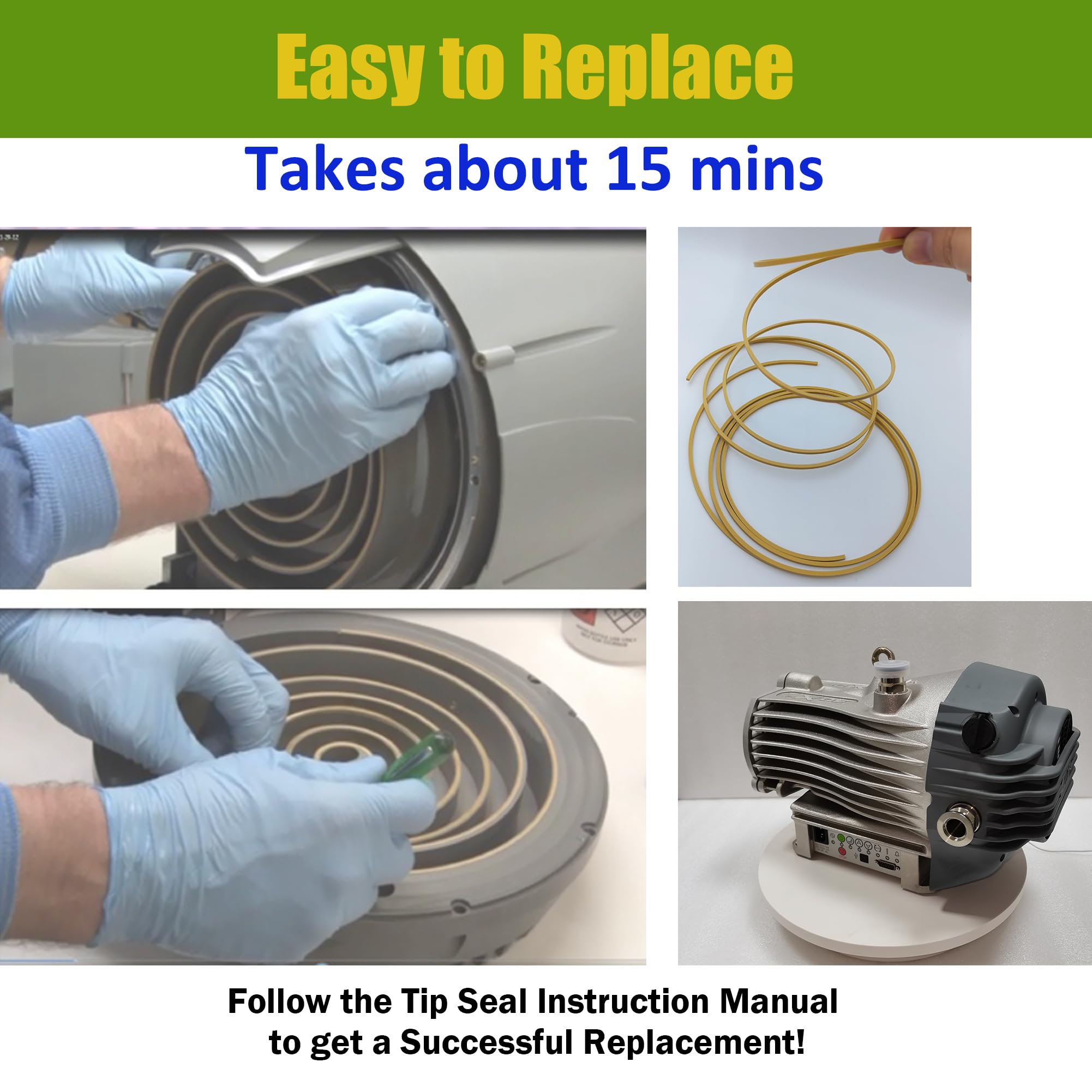 Edwards nXDS15i Oil-Free Scroll Pump Tip Seal Kit - Replacement for Orbiting & Fixed Scrolls - Industrial Vacuum Pump Rebuild Parts - Yellow (2-Piece Set) - Ideal for Laboratory, Semiconductor & Medical Equipment Maintenance