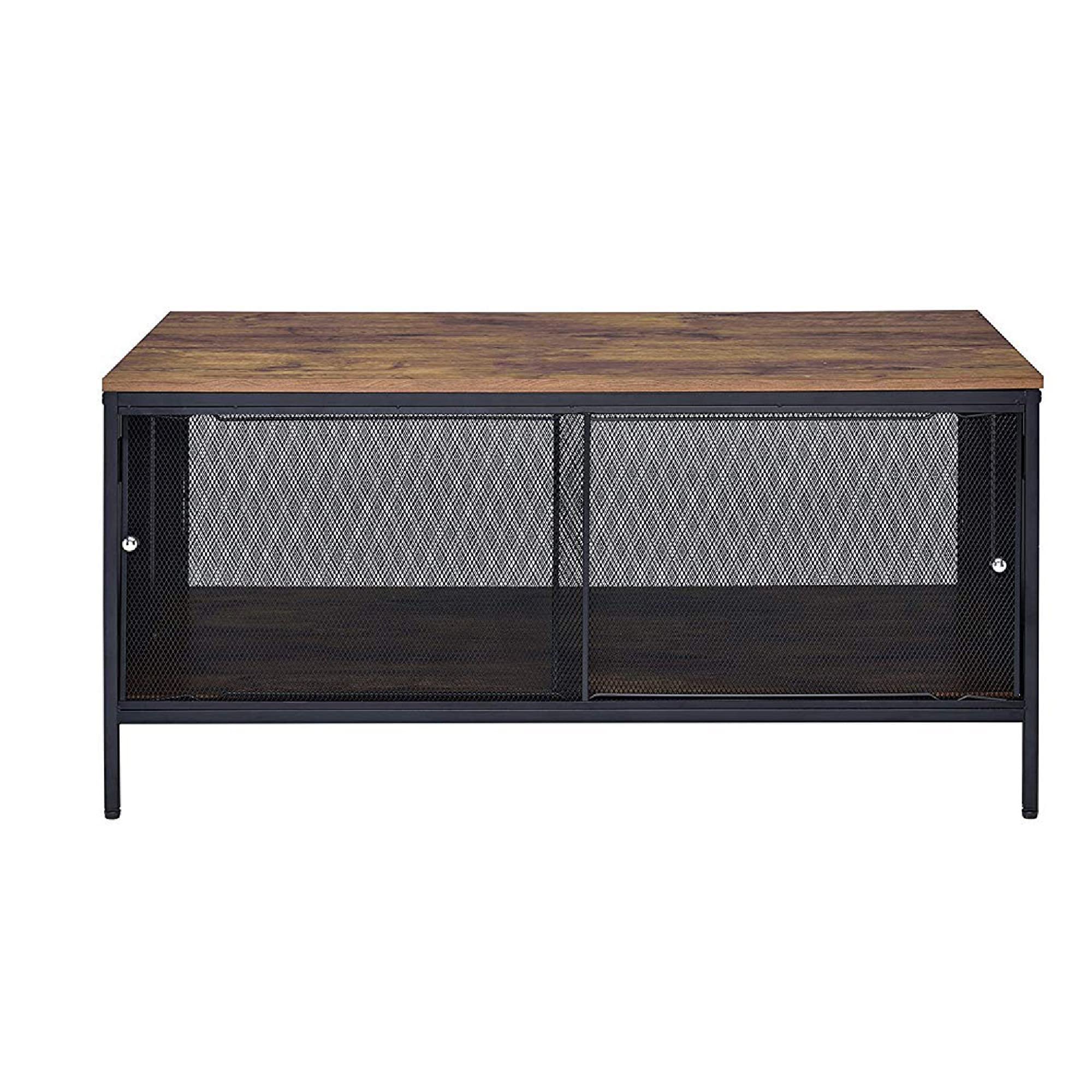 Modern Metal Coffee Table with 1 Bottom Shelf - Brown & Gray Mesh Design for Living Room, Office or Patio Furniture