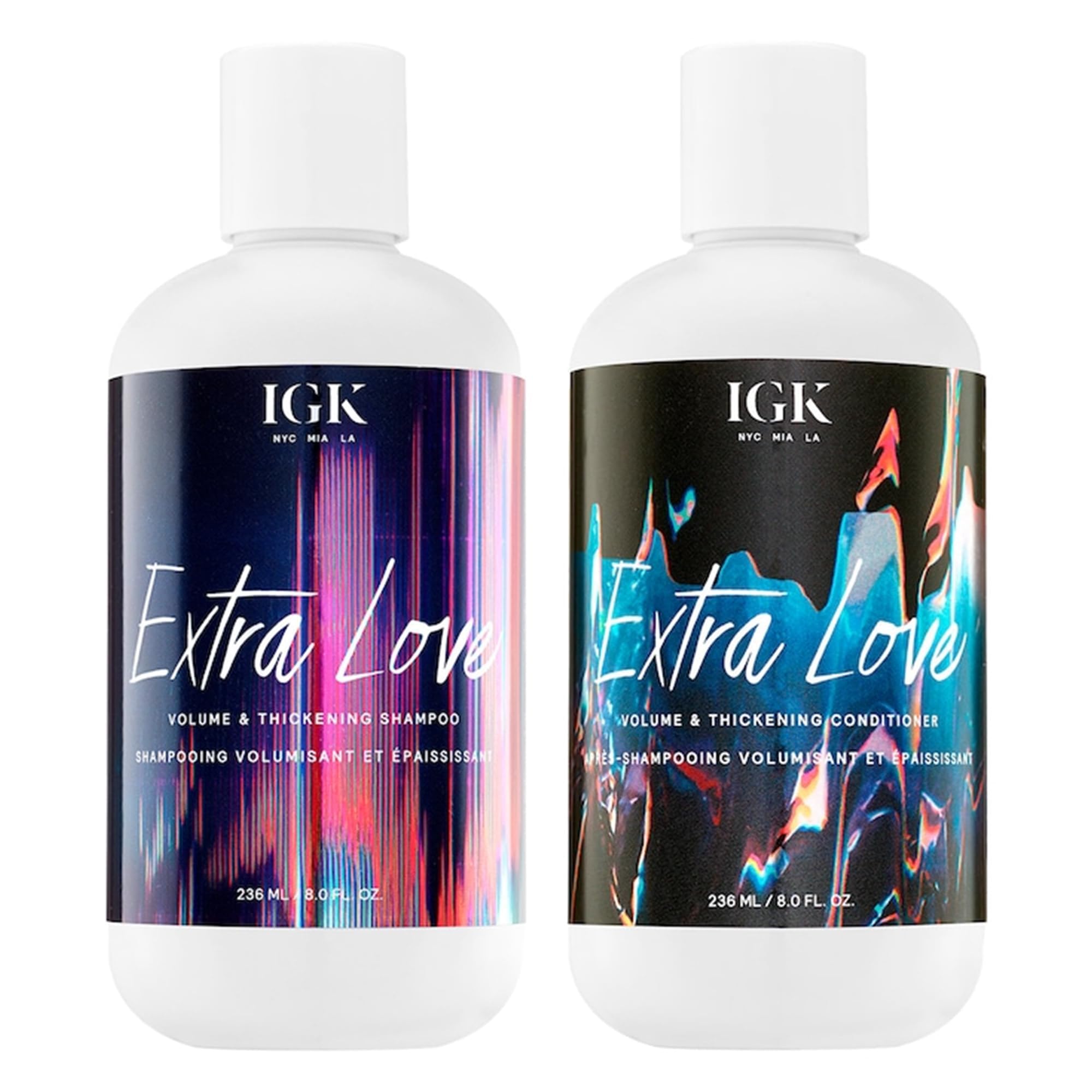 IGK EXTRA LOVE Volumizing Shampoo & Conditioner Set - Lightweight Hair Thickening Treatment for Fine Hair, Scalp Balance & Oil Control - Vegan, Cruelty-Free 8oz Duo - Perfect for Daily Volume Boost & Healthy Hair Care Routine