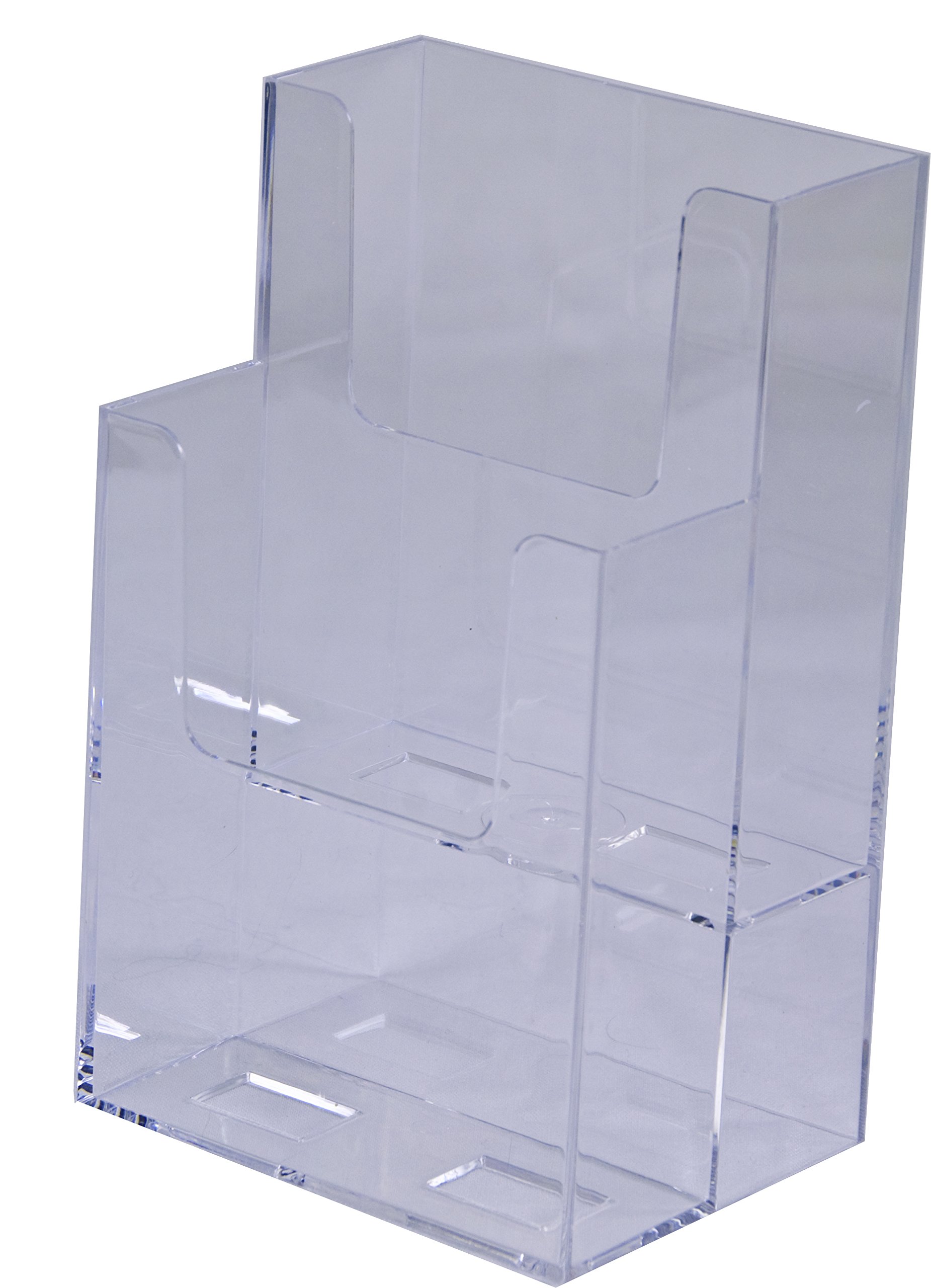 Clear-Ad LHF-S102 Acrylic Slant Back 2-Tier Trifold Brochure Display Holder - Bulk Plastic Literature Stand for Flyers, Booklets, Mail, Cards & Pamphlets (60-Pack) - Perfect for Retail Stores, Restaurants, Hotels & Office Reception Areas