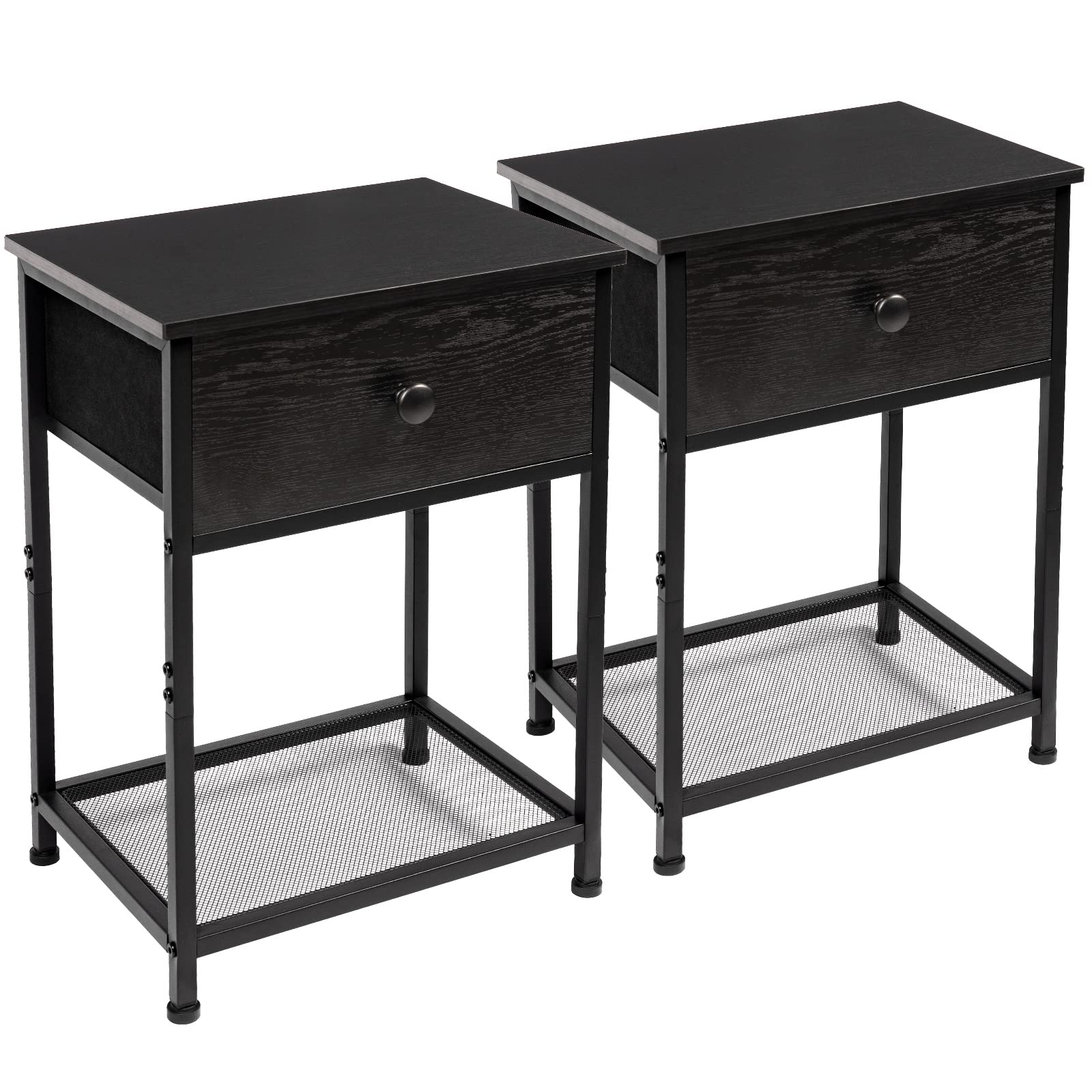 AMHANCIBLE Nightstands Set of 2 - Industrial Style End Tables with Drawer & Storage Shelf, Wood and Metal Accent Furniture for Bedroom, Living Room - Perfect for Small Spaces, Apartment Decor & Modern Home Organization