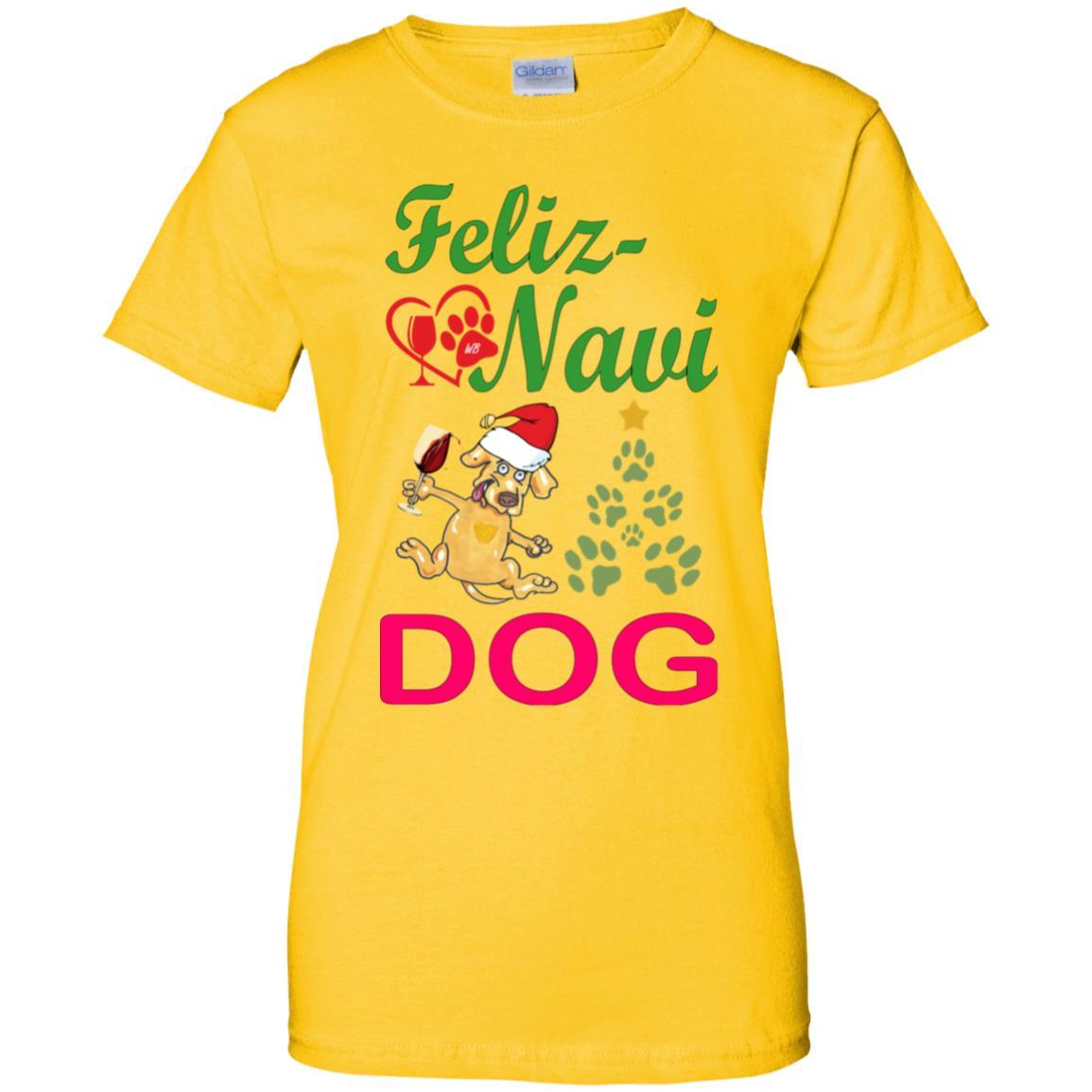Feliz Navidad Dog Lovers 100% Cotton T-Shirt - Green & Red Holiday Christmas Gift for Women | Casual Wear, Party Outfit, Festive Apparel