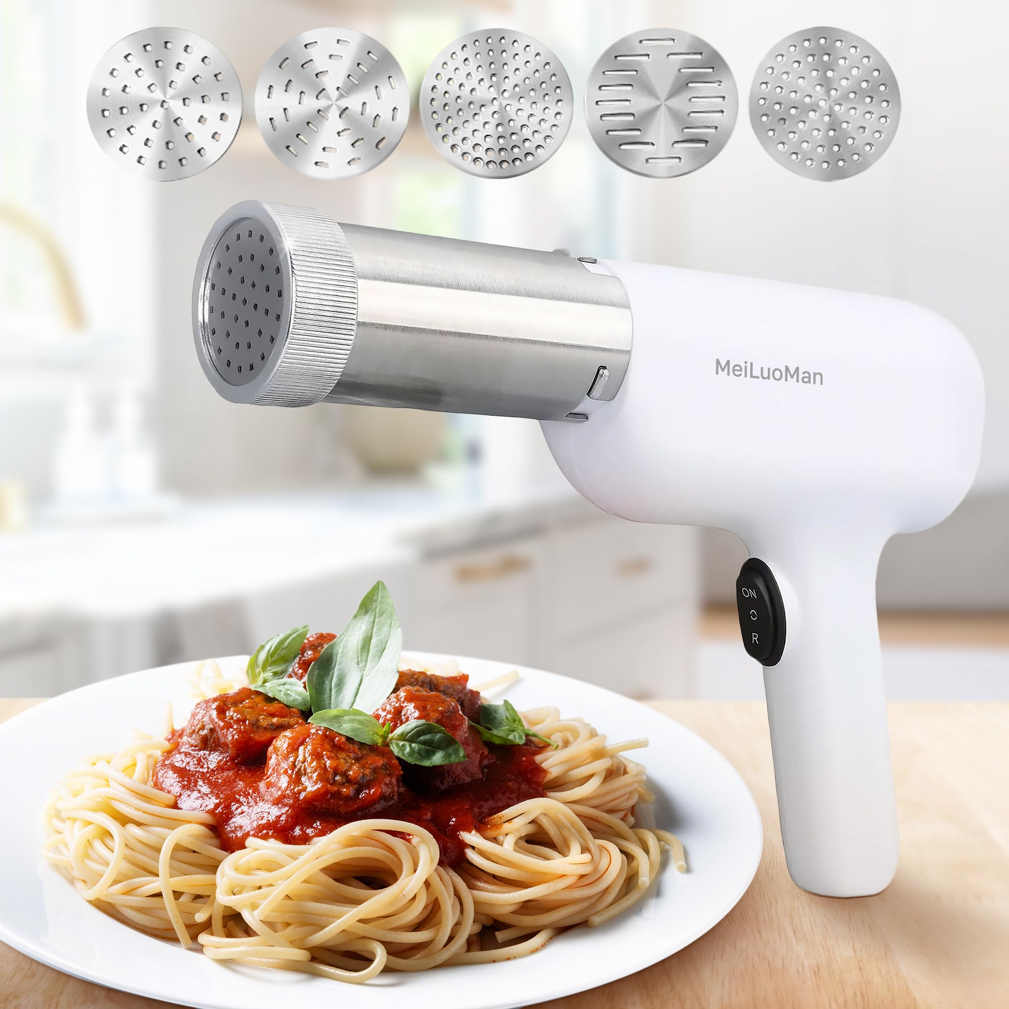 Electric Pasta Maker Machine - 8-in-1 Handheld Pasta Roller & Noodle Press for Homemade Spaghetti, Ramen, Lasagna | Cordless, Portable & Automatic | Perfect for Home Kitchens, Italian Restaurants & Cooking Enthusiasts