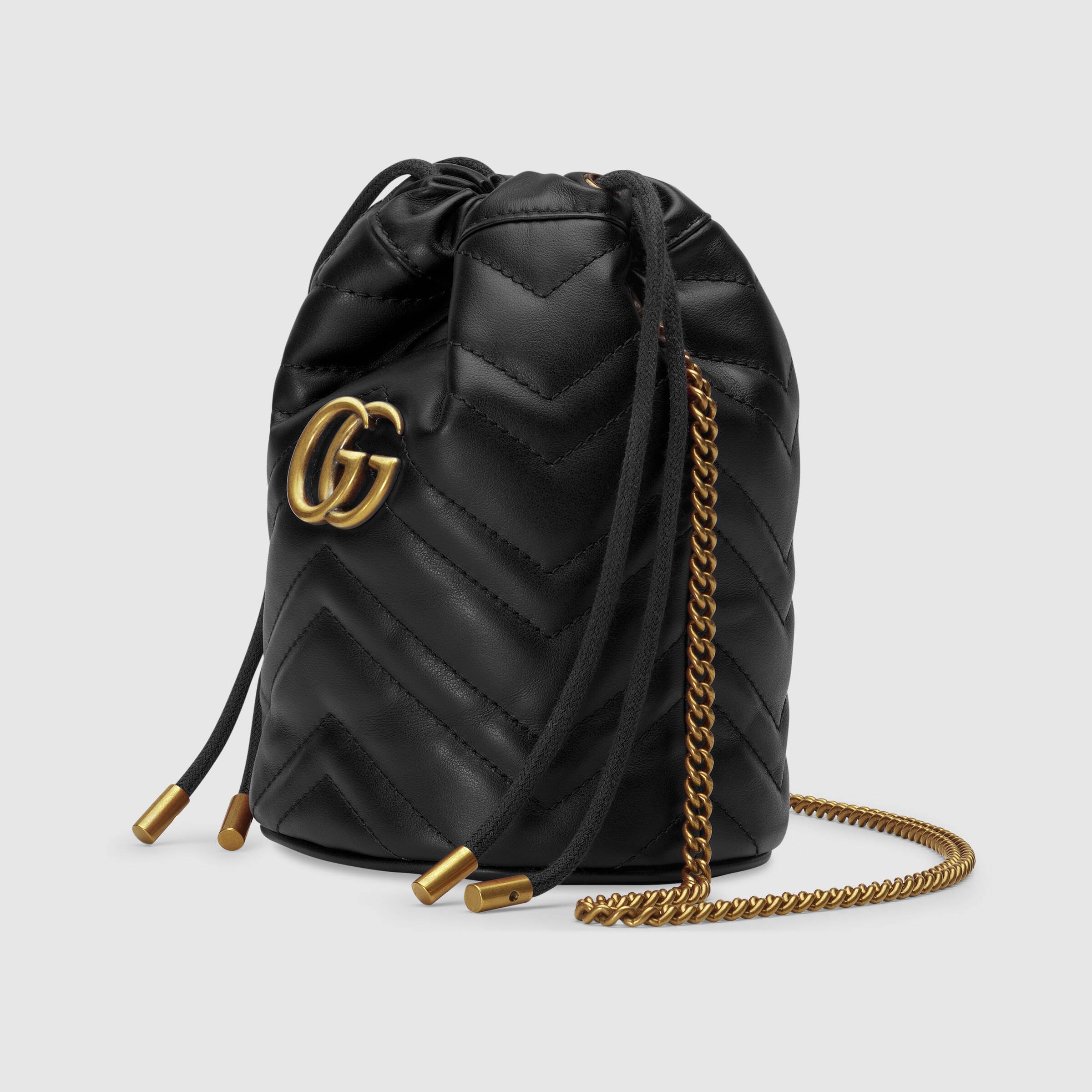Gucci GG Marmont Mini Bucket Bag for Women - Black Leather Crossbody Purse with Gold Chain Strap | Perfect for Date Night, Shopping & Travel Accessories