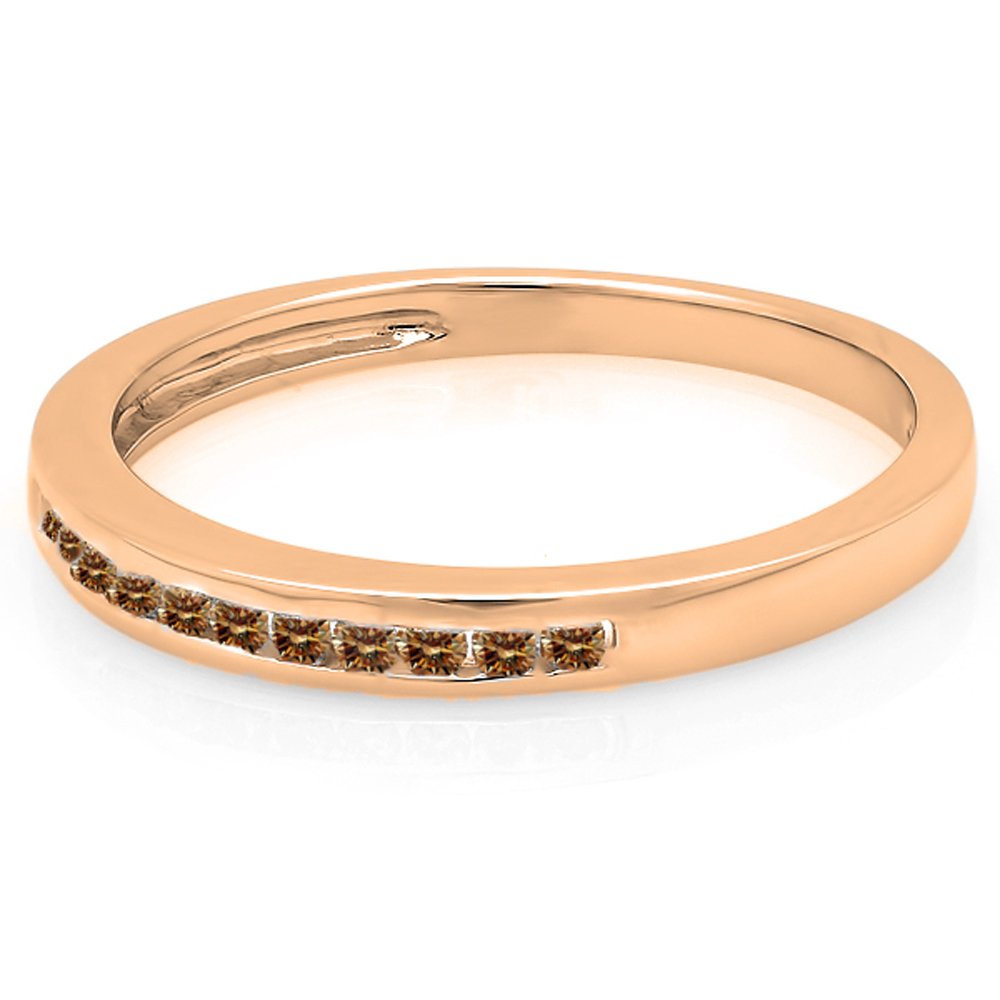 0.15 Cttw 10K Solid Gold Round Champagne Diamond Women's Anniversary Wedding Band Stackable Ring - Perfect for Bridal Sets, Engagement Stacking Rings & Romantic Gift Giving