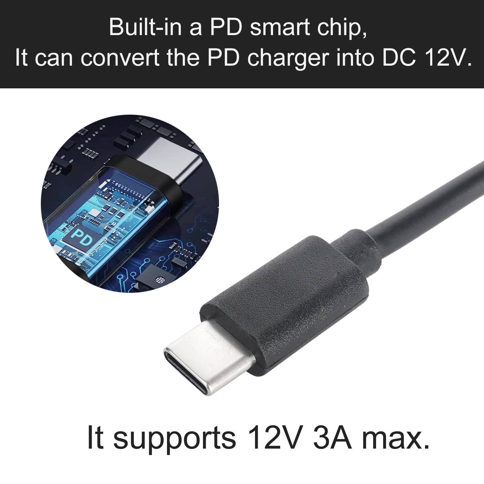 USB C to DC 5.5mm x 2.1mm Power Cable - 12V 3A Output - Compatible with PD Chargers & Power Banks - Perfect for Laptops, Monitors, Routers & LED Strips