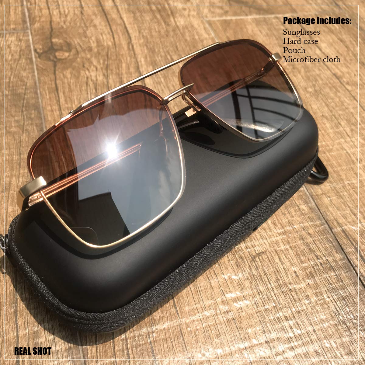 Polarized Aviator Sunglasses for Men - Oversized Square Metal Frame - Gradient UV400 Protection Lenses - Driving, Fishing & Outdoor Activities