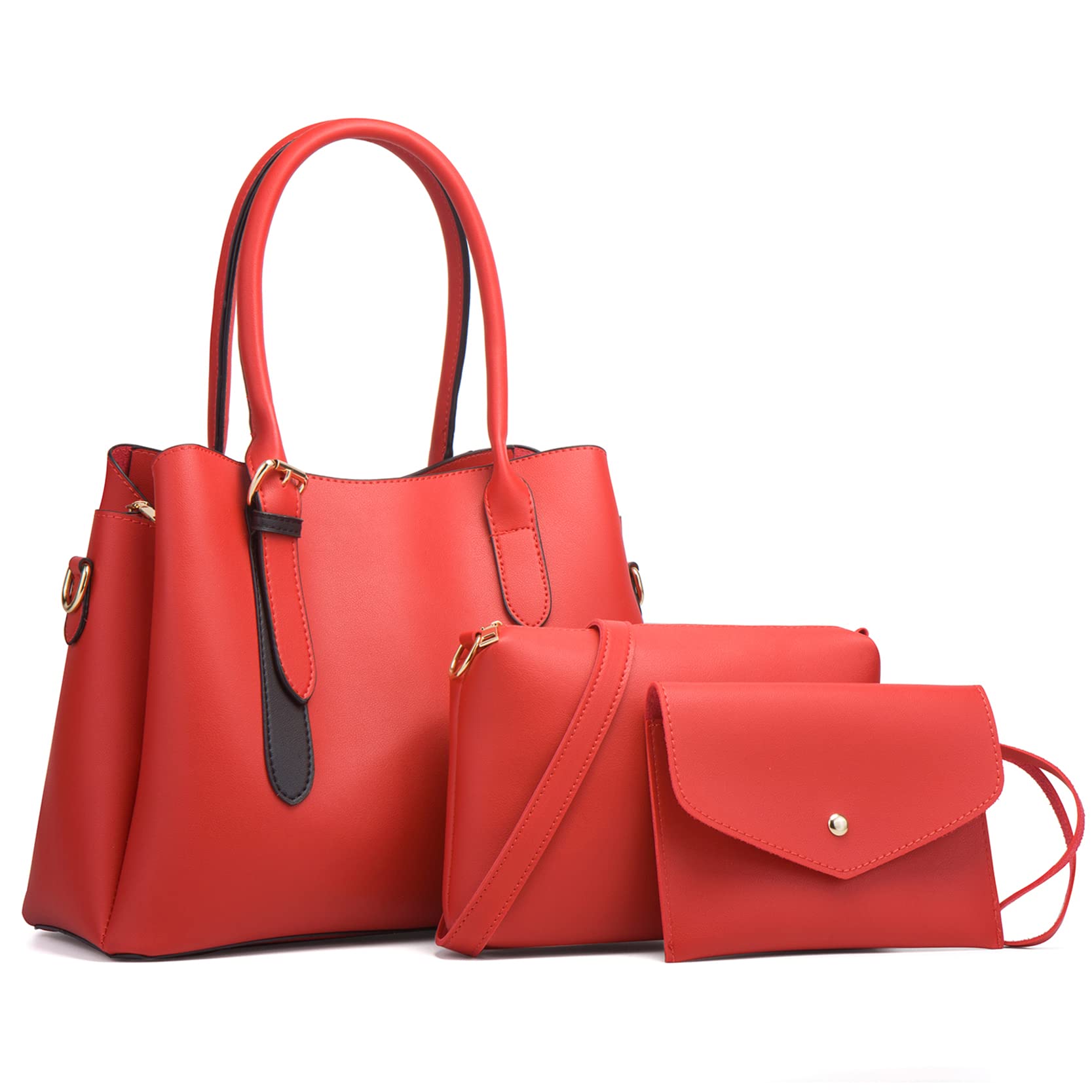 3Pcs Vegan Leather Handbags Set for Women - Tote, Crossbody & Clutch Purse - Stylish & Durable Wallet Bag Combo - Perfect for Work, Travel & Everyday Use