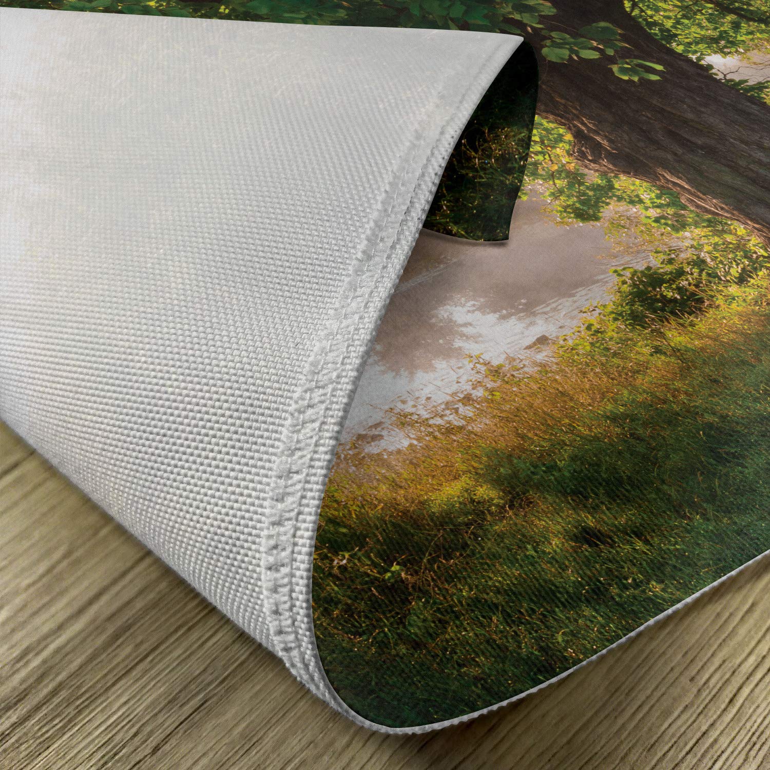Ambesonne Tree Place Mats Set of 4 - Mystical Forest Landscape with Fog and Stream Design, Washable Fabric Table Mats for Dining Room & Kitchen Decor in Brown & Green | Perfect for Fall Decor, Thanksgiving Dinner, and Rustic Home Decor