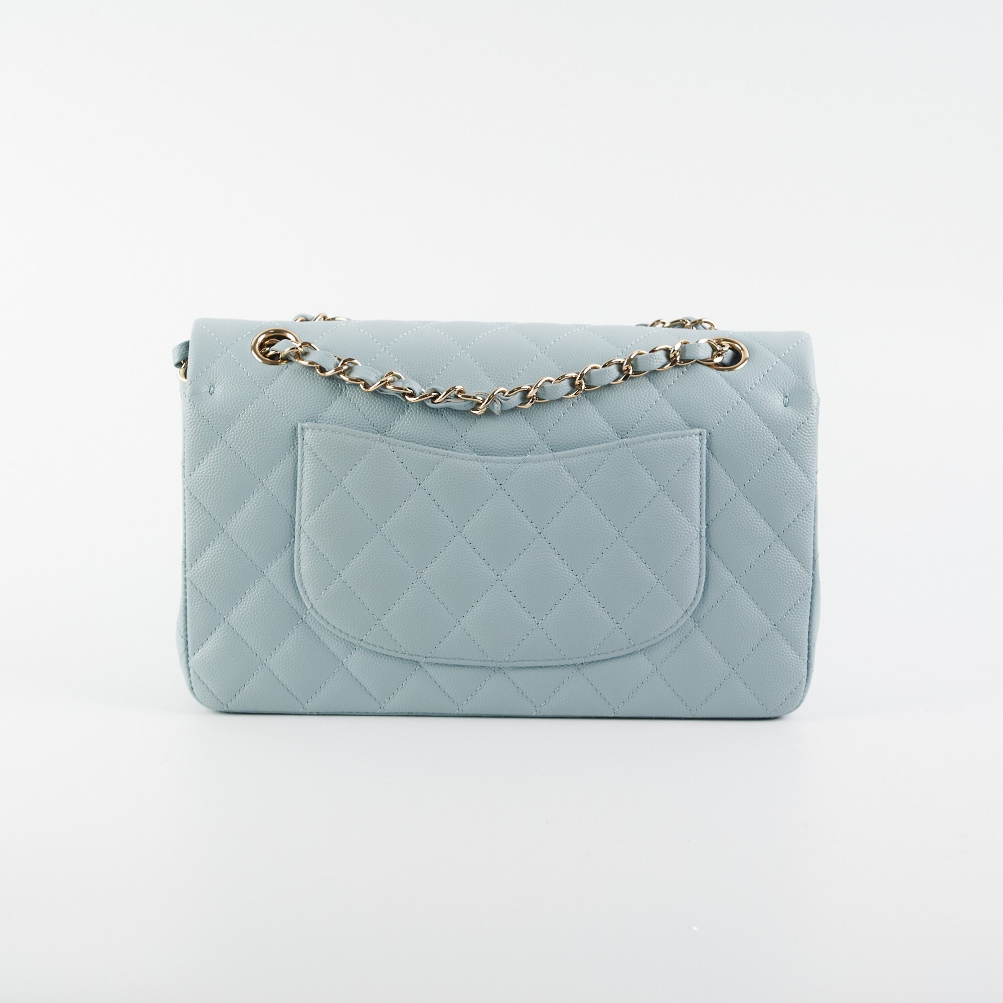 Chanel Classic Flap Medium/Large Light Blue Caviar Leather Shoulder Bag 22P Collection with Microchip - Luxury Designer Handbag for Women, Perfect for Parties, Weddings & Special Occasions