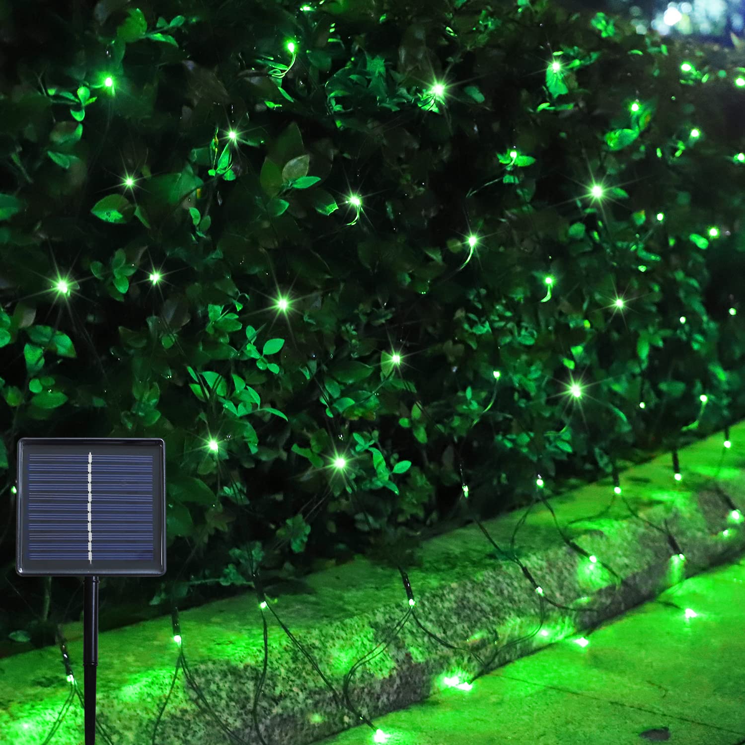 Solar Powered 300LED Christmas Net Lights - 16.4ft x 4.9ft Green Outdoor Mesh Lights with 8 Lighting Modes for Garden, Yard, Bushes, Xmas Tree & St. Patrick's Day Decorations | Weatherproof & Energy Saving Holiday Lights for Patio, Fence and Landscape Lighting