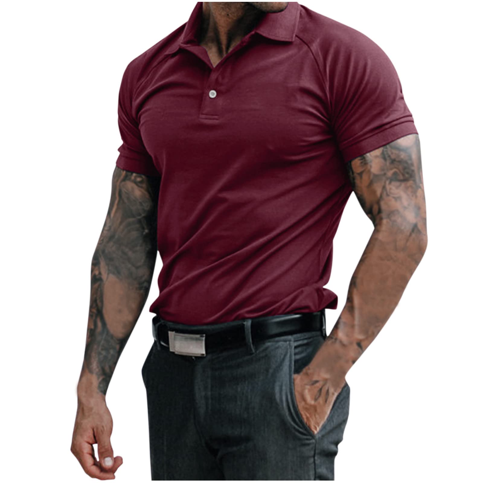Men's Compression Business Polo Shirts - 1/4 Zip Button Down Dress Shirts for Outdoor & Office Wear - Breathable Short Sleeve Performance T-Shirt with Patchwork Design - Ideal for Golf, Business Casual & Summer Activities