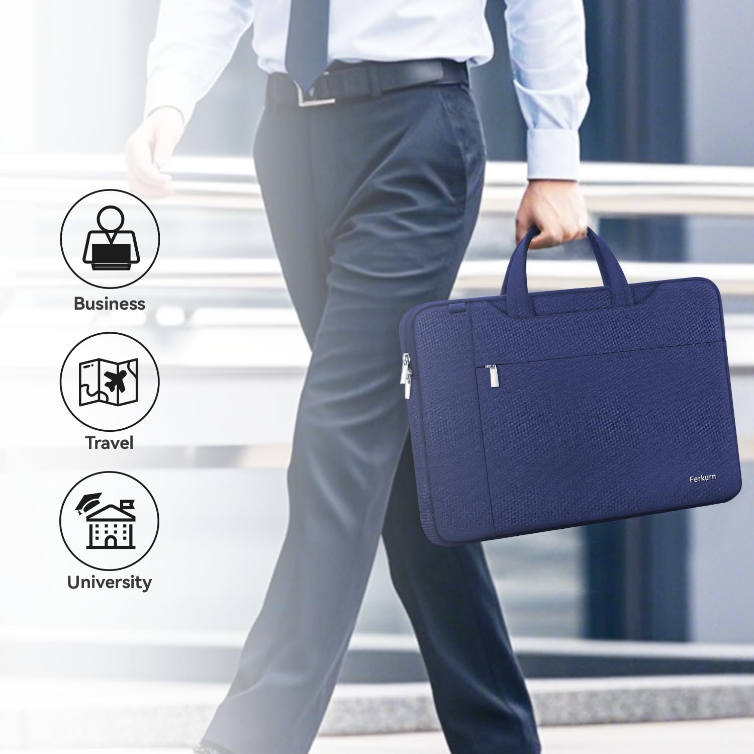 Ferkurn 14 Inch Laptop Bag Case for Women & Men - Durable Laptop Sleeve & Briefcase with Shoulder Strap, Compatible with MacBook Pro/Air, HP Chromebook, Dell XPS, ASUS, Acer, Samsung, Blue - Perfect for Work, Travel & School