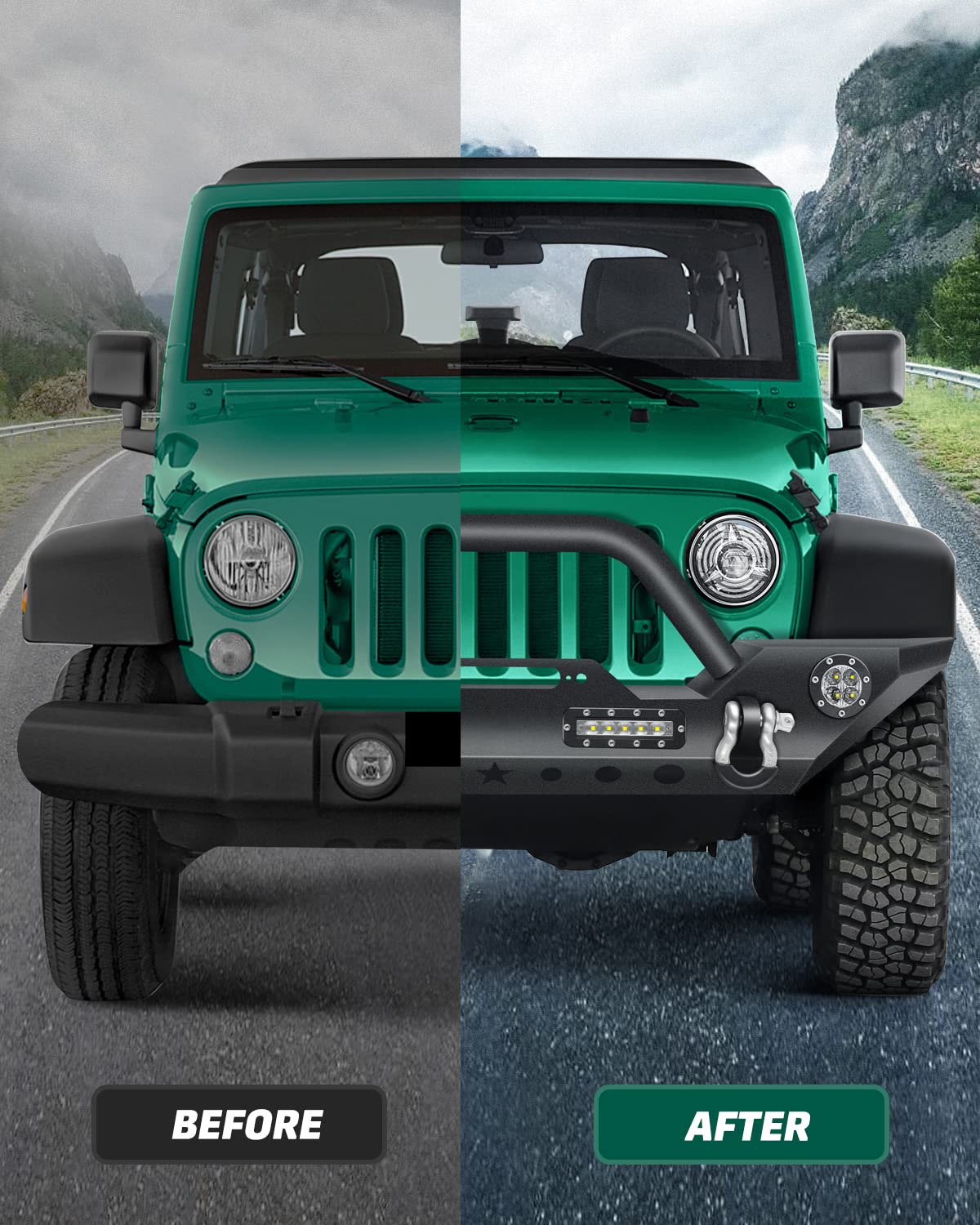 SCITOO Textured Black Front Bumper with D-Rings & Winch Plate for 2007-2018 Jeep Wrangler JK | LED Light Compatible | Off-Road Protection & Style Upgrade