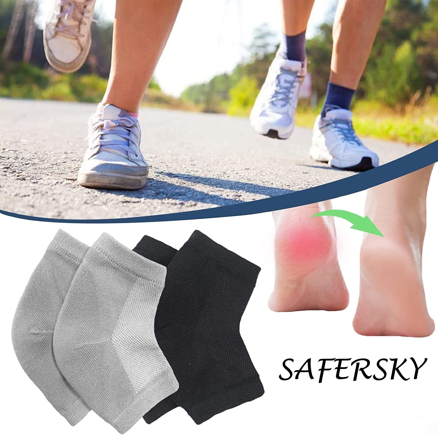 SAFERSKY Heel Pain Relief Silicone Gel Socks - Anti Crack Foot Protector for Men & Women - Cushioned Heel Support for Running, Walking, and Daily Comfort