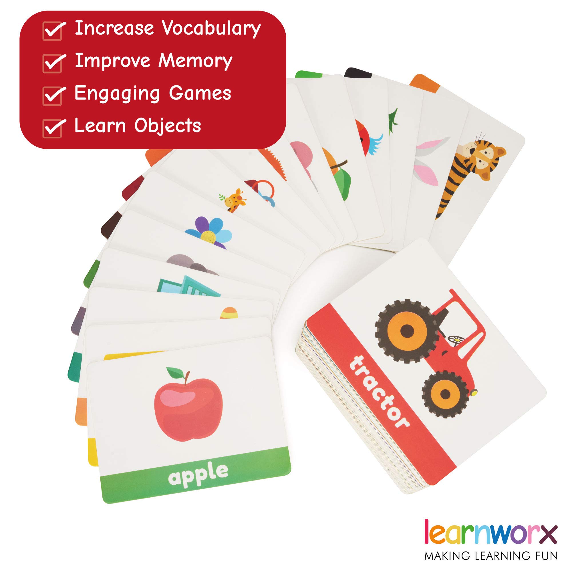 LearnWorx Baby Flash Cards for Toddlers 1-3 | First Words Learning Toys for Preschool Kids - Perfect for Home & Classroom Learning
