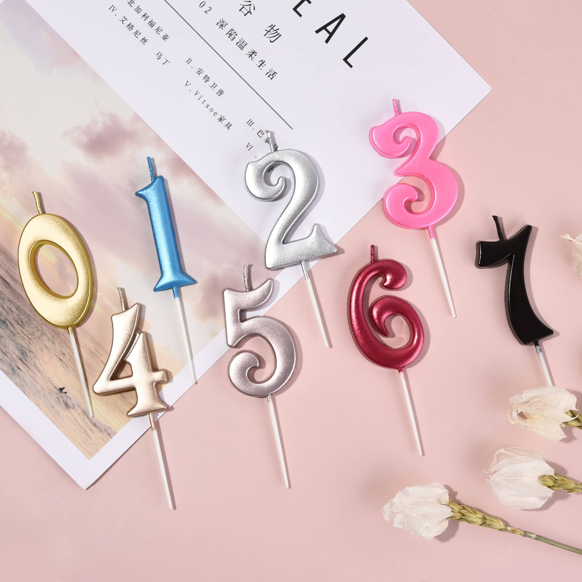 Pink Number Birthday Candles 10-Count 0-9 for Parties & Baby Showers