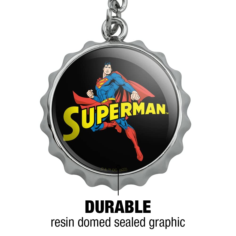 Superman Keychain Bottle Opener - Chrome Plated Metal Pop Cap with Title Pose Design - Perfect for Comic Fans, Collectibles & Gifts (DC Superhero Accessories)