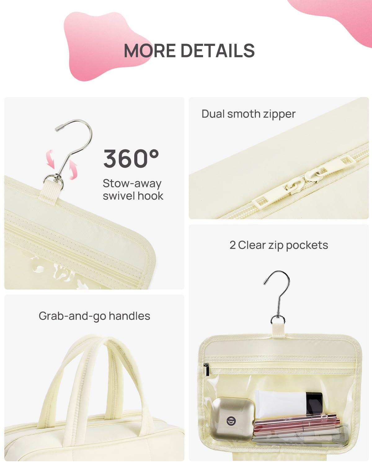 Telena Travel Toiletry Bag with Jewelry Organizer - Waterproof Hanging Cosmetic Bag for Women | Lightweight Makeup Organizer for Travel Essentials | Perfect for Vacation, Business Trips & Gym Use