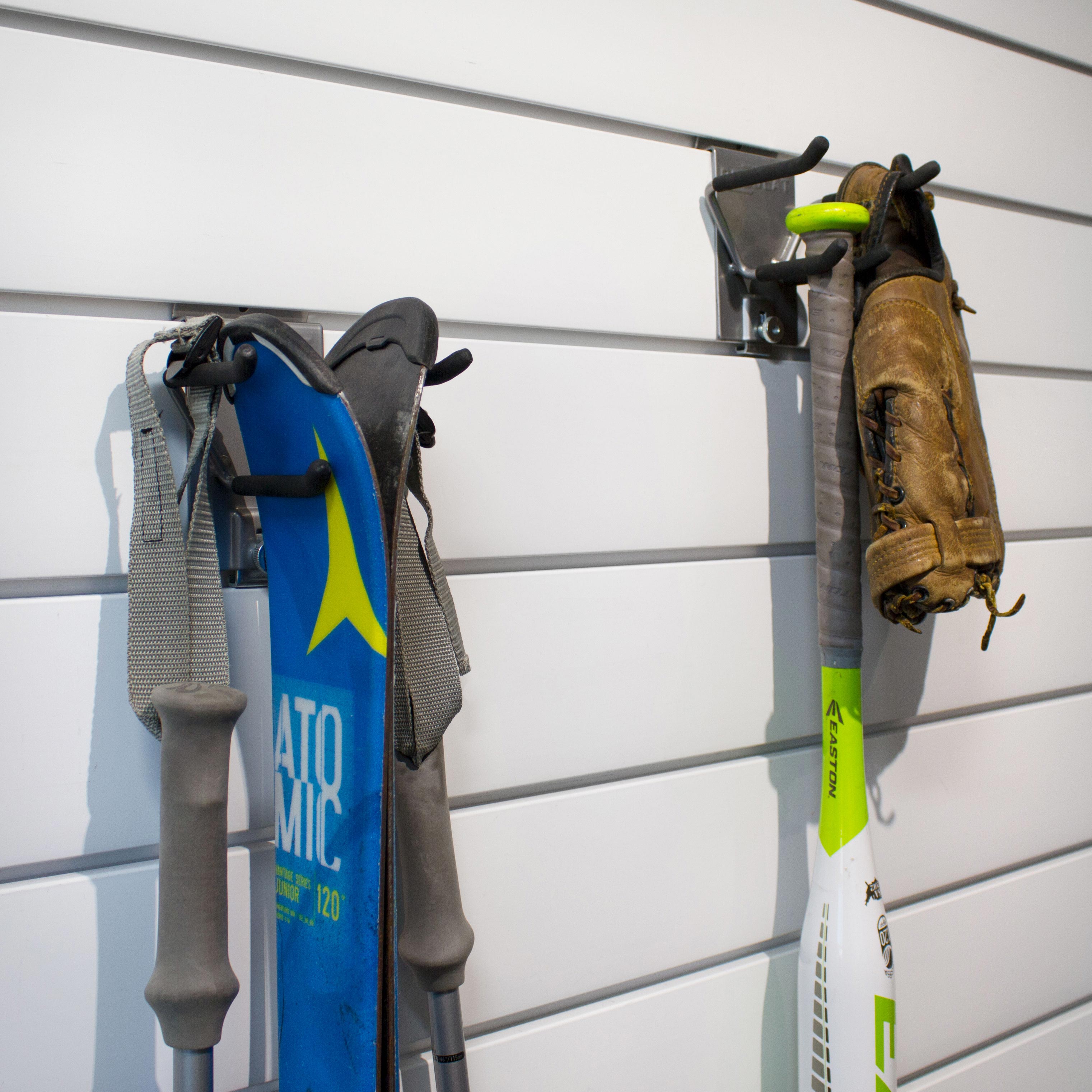 Durable Ski and Baseball Hooks - 2 Pack Heavy Duty Wall Mount Hangers for Sports Equipment Storage - Perfect for Ski Poles, Baseball Bats, and Other Gear in Garage, Closet, or Entryway