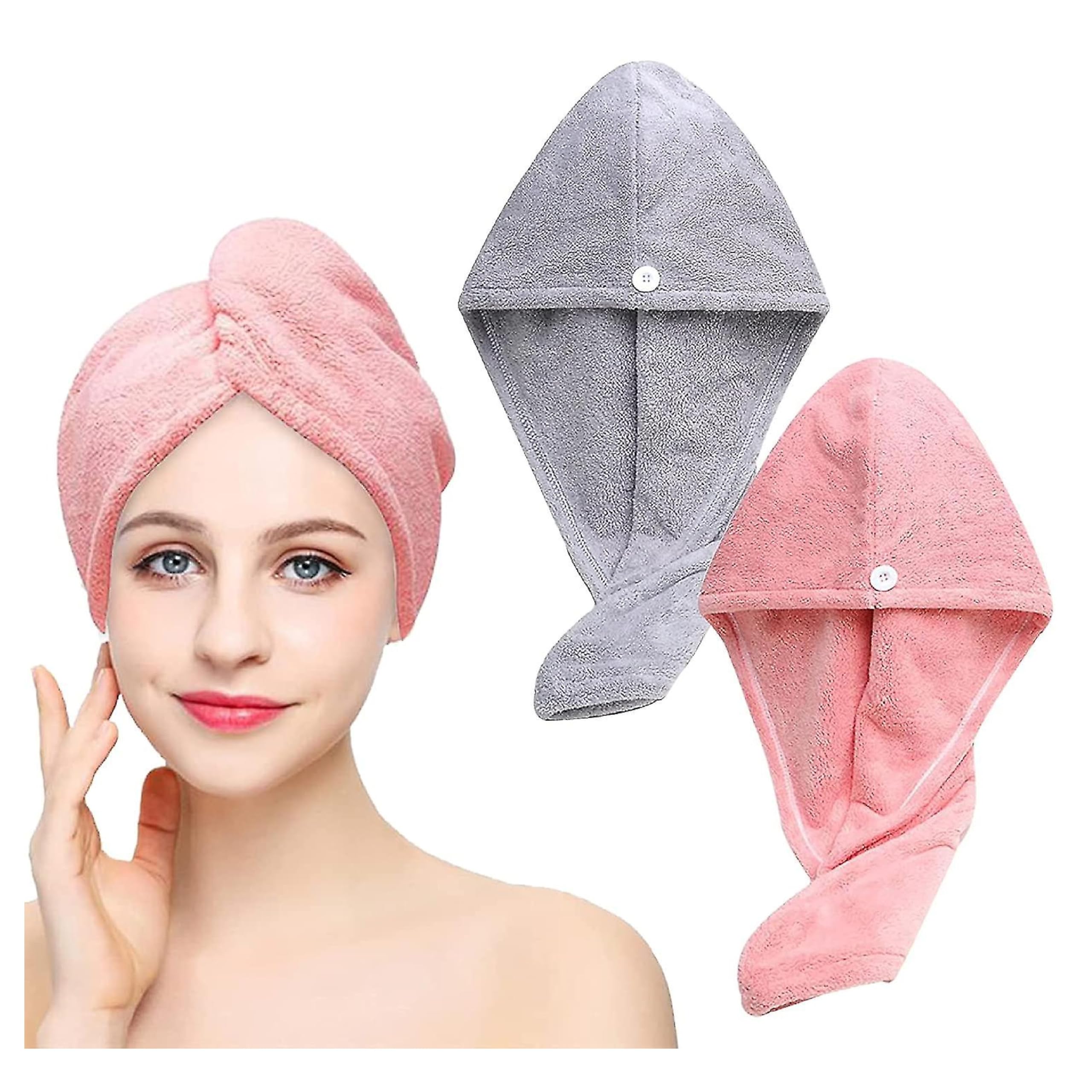 Microfiber Hair Towel Wrap for Women - Quick Dry, Super Absorbent Hair Turban for Long, Thick & Curly Hair - Soft & Gentle (2 Pack, Multicolor) - Perfect for Post-Shower, Salon Styling & Travel