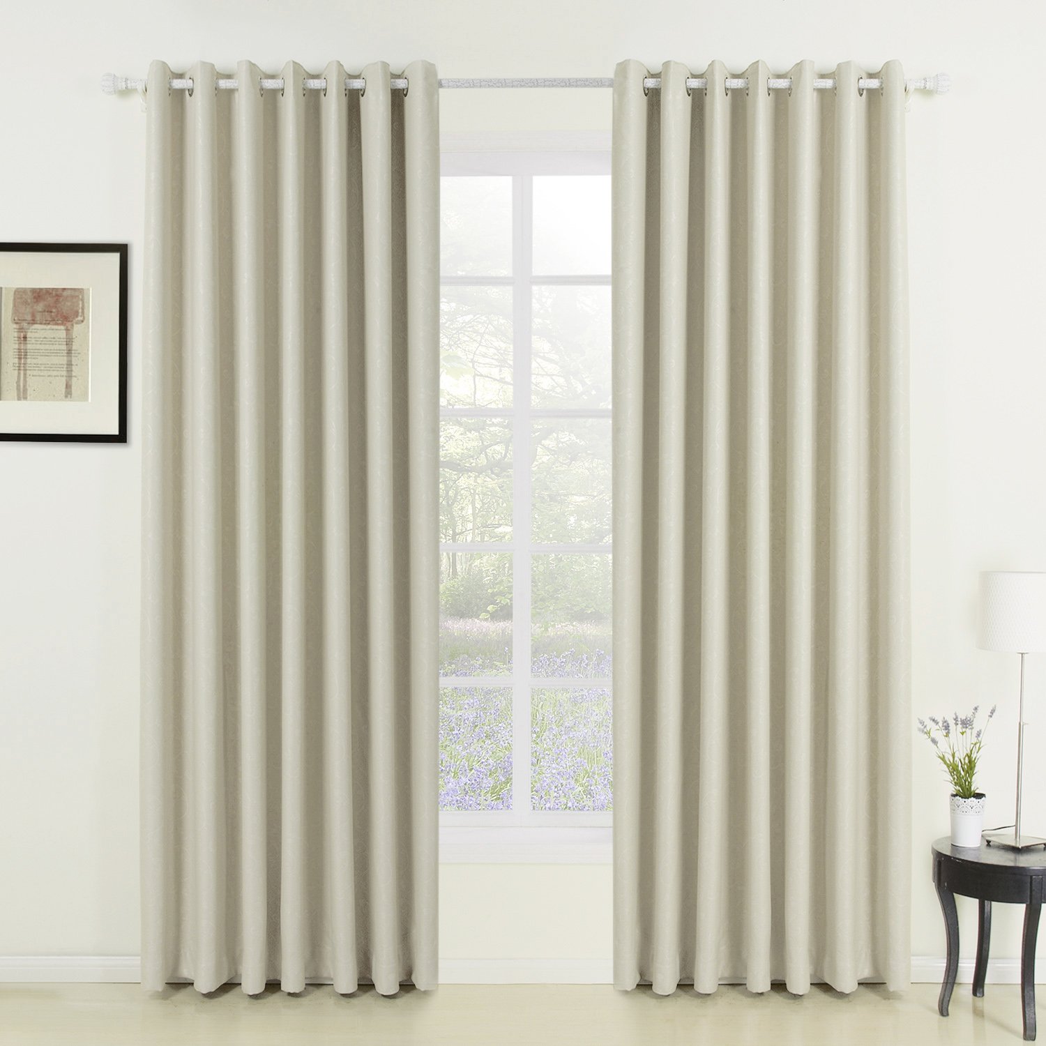 Dreaming Casa Blackout Curtains - Light Beige European Floral Room Darkening Drapes for Living Room & Bedroom (Set of 2 Panels, 42