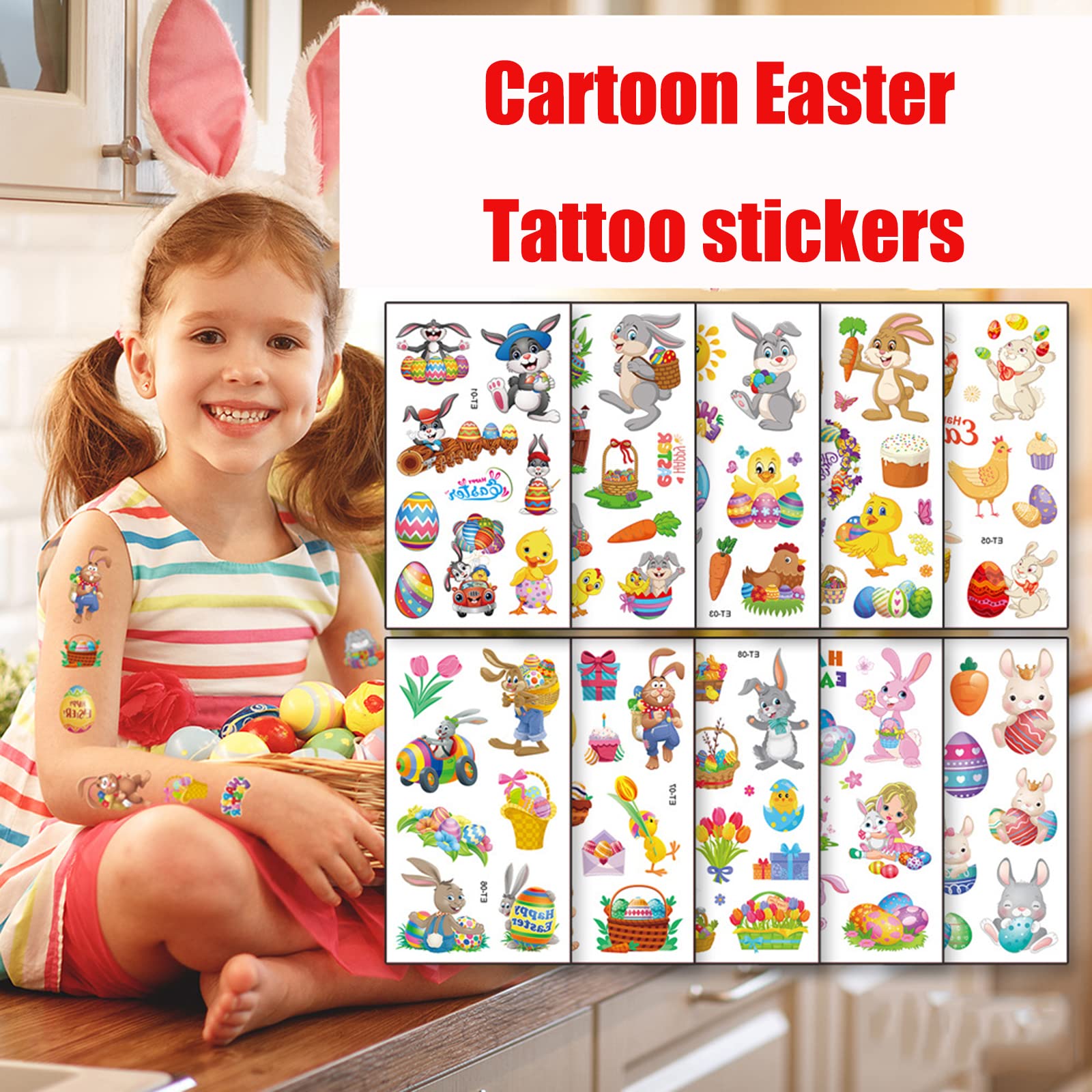 231pcs Easter Temporary Tattoo Stickers for Kids - Bunny, Egg & Spring Designs for Hands, Face & Body - Perfect for Easter Basket Stuffers, Egg Hunts & Party Favors - Fun Easter Decorations & Activities