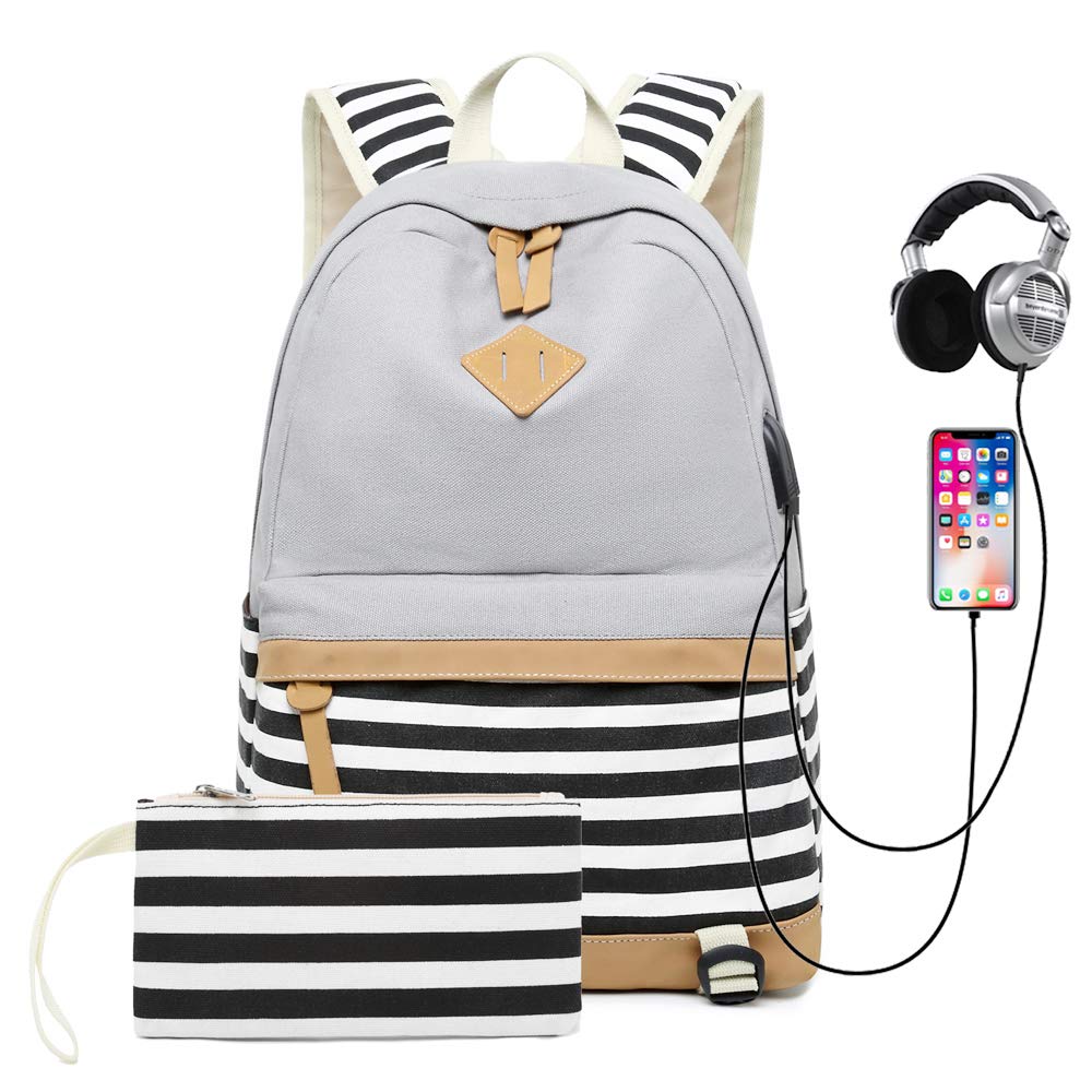 Sqodok Durable Canvas School Backpack with USB Charging Port - 15.6 Inch Laptop Compartment, Lightweight Travel Daypack for Students & Commuters - Perfect for College, Work & Daily Use
