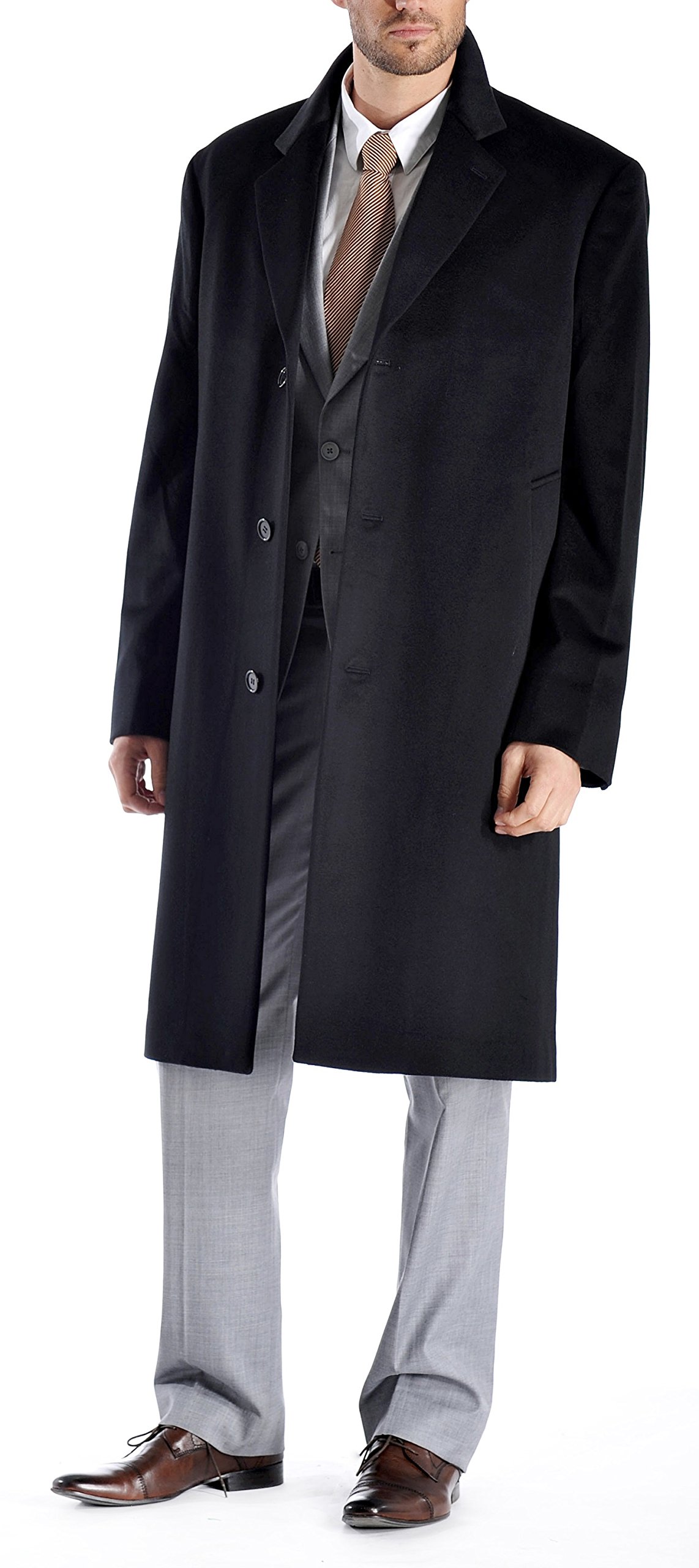 100% Pure Cashmere Men's Knee-Length Overcoat - Lightweight Soft Warm Winter Top Coat for Business & Formal Occasions | Office Work Wedding Travel Outerwear