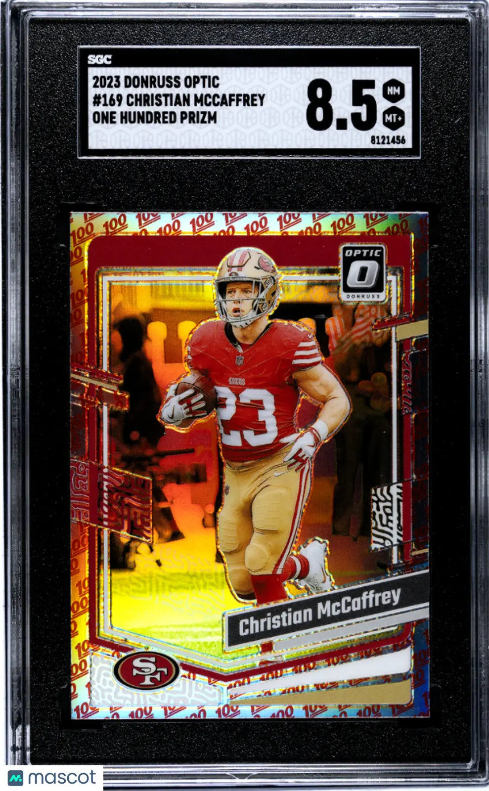 2023 Donruss Optic Football Christian McCaffrey One Hundred Prizm SGC 8.5 Graded Card - Rare Collectible for NFL Fans & Sports Memorabilia Enthusiasts - Perfect for Display, Investment, and Fantasy Football Decor