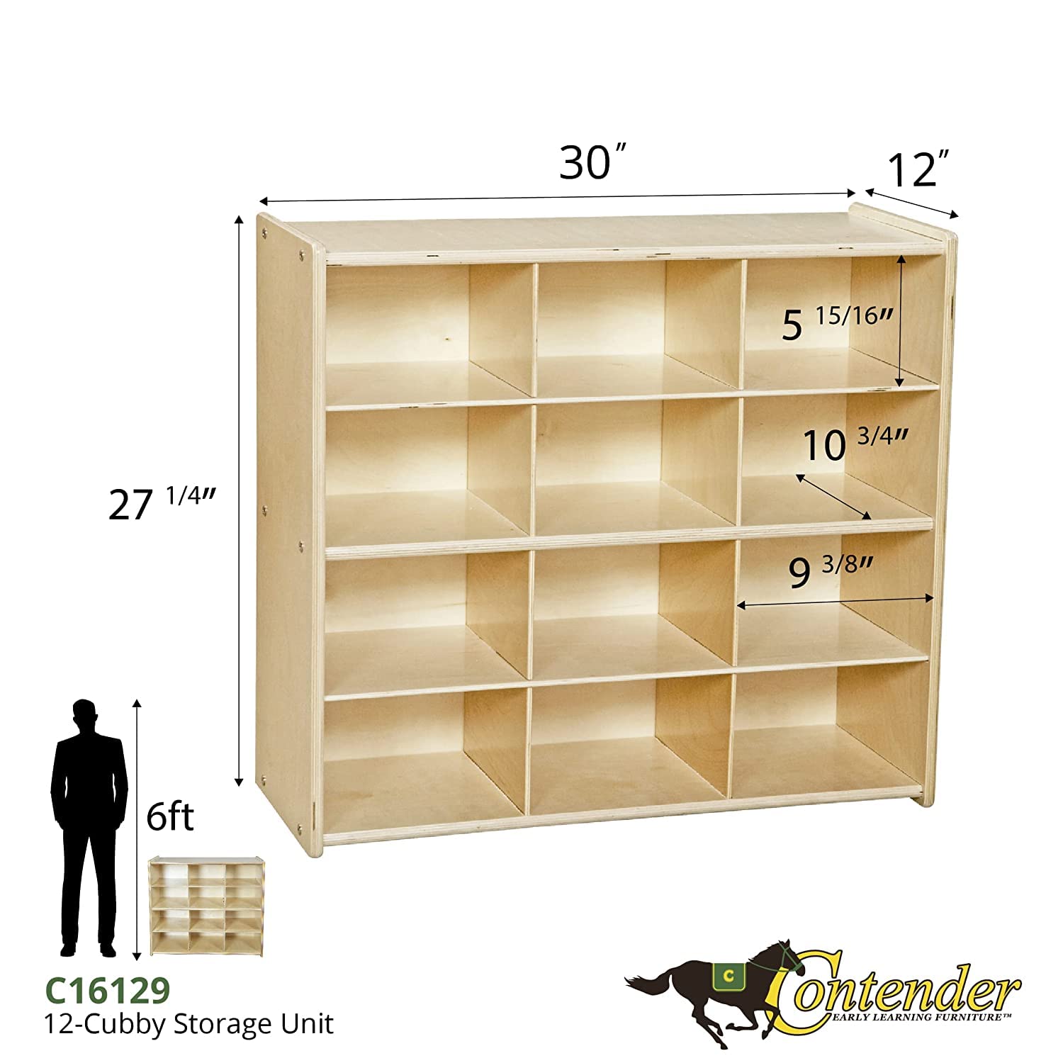 Contender 12-Cubby Storage Cabinet - 100% Birch Plywood Organizer for Office, Homeschool, Playroom - Perfect for Toys, Books, Art & Craft Supplies - Fully Assembled - Ideal for Home Organization & Kids' Learning Spaces