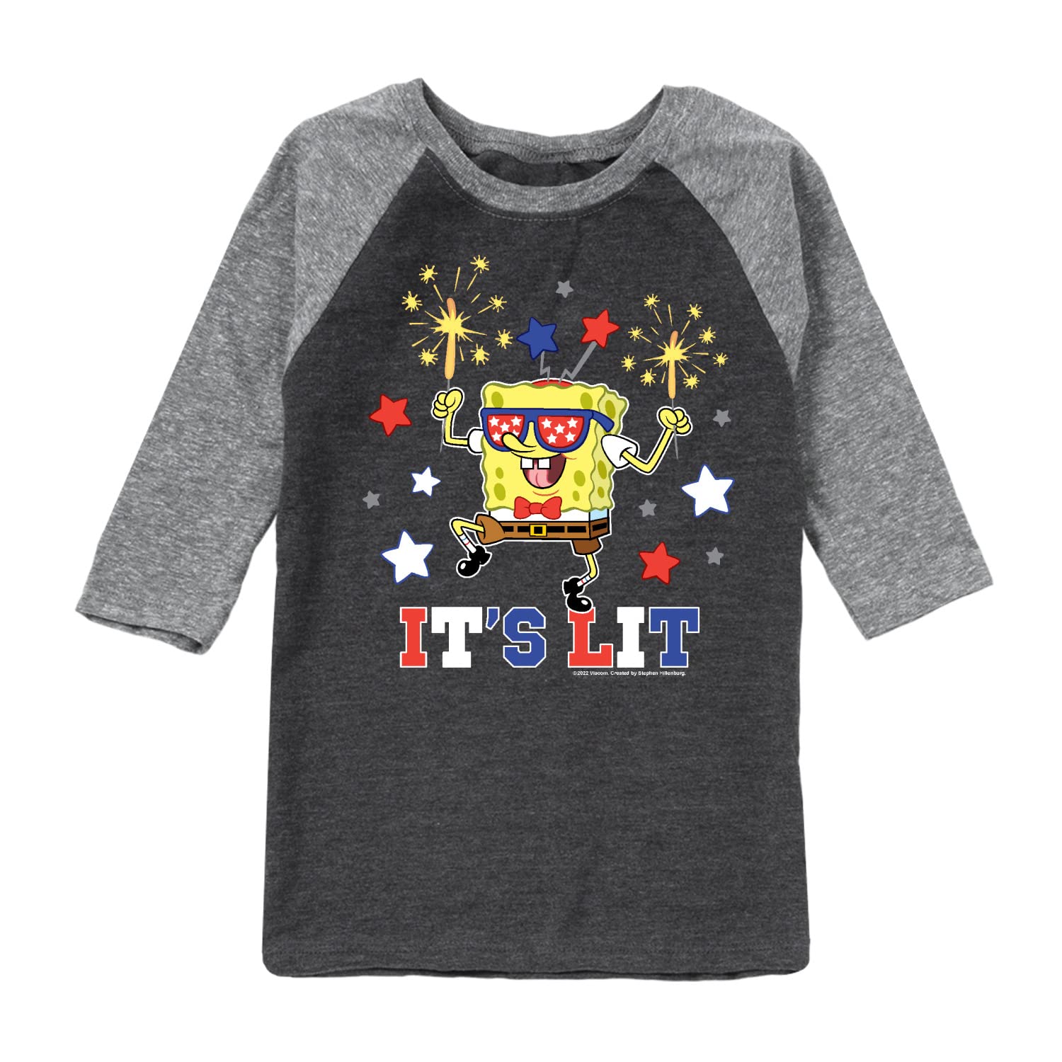 Spongebob Squarepants 'It's Lit' Graphic Raglan T-Shirt for Toddlers & Kids | Soft Cotton Blend | Cartoon Character Tee for Playdates, School & Everyday Wear