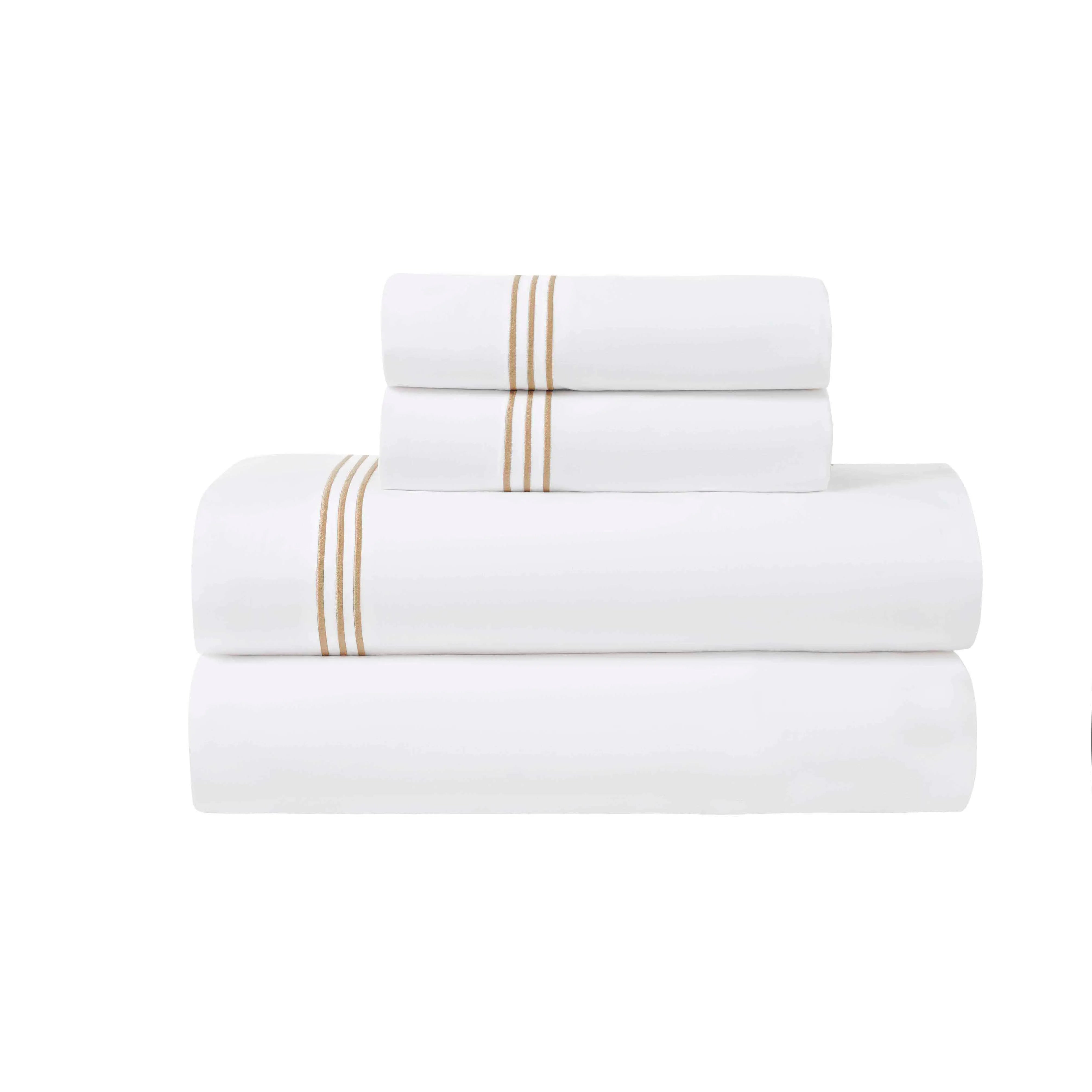 Premium 3-Line Embroidered Deep Pocket Bed Sheet Set | 100% Cotton | Queen Size | Wrinkle-Resistant | Breathable & Soft | Perfect for Master Bedroom, Guest Room & Dorm
