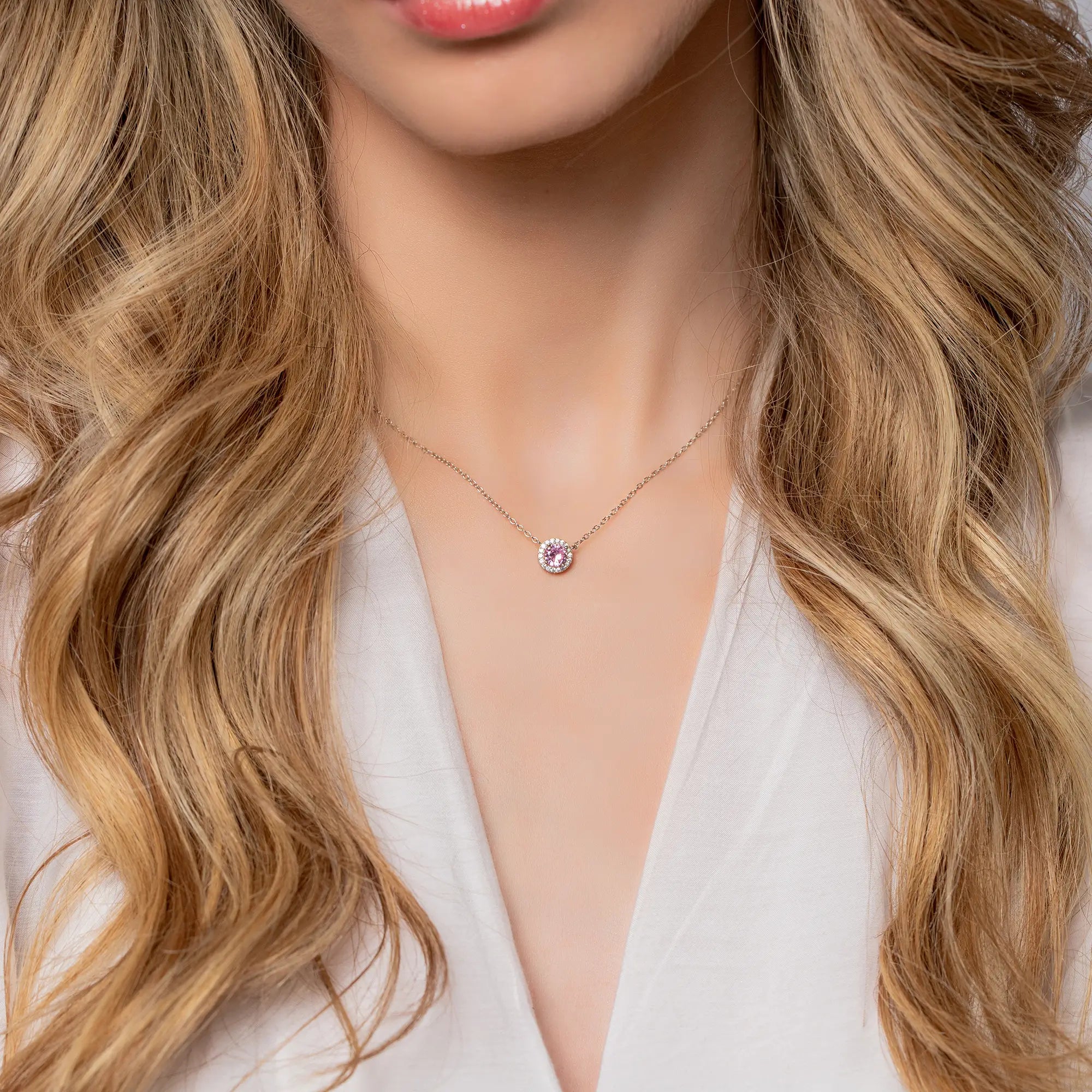 14K White Gold Gemstone Necklace for Women - Elegant Layering Jewelry for Weddings, Parties & Special Occasions