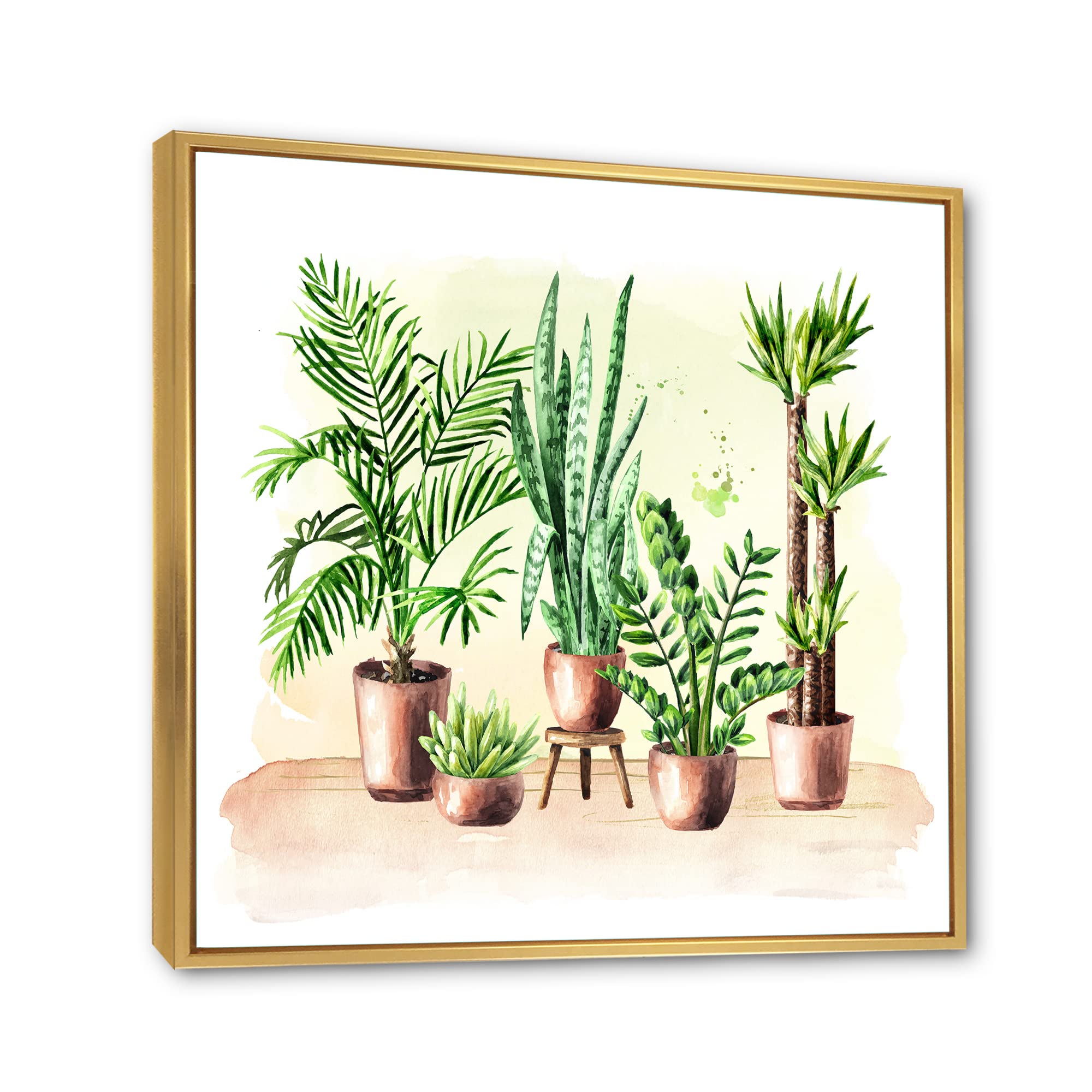 DesignQ Indoor Green Home House Plants I - Traditional Framed Canvas Wall Art Print | Botanical Decor for Living Room, Bedroom & Office | Perfect Housewarming Gift for Plant Lovers