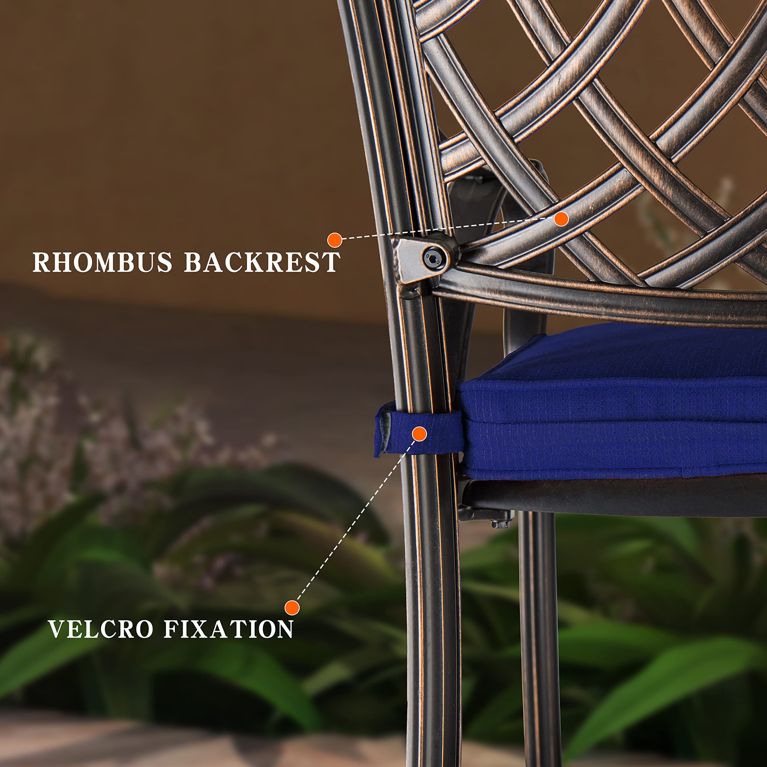 PURPLE LEAF 4-Piece Outdoor Dining Chair Set - Heavy Duty Cast Aluminum Patio Furniture for Lawn, Yard & Garden - Navy Blue Rhombic Design - Perfect for Backyard BBQs, Poolside Lounging & Outdoor Entertaining