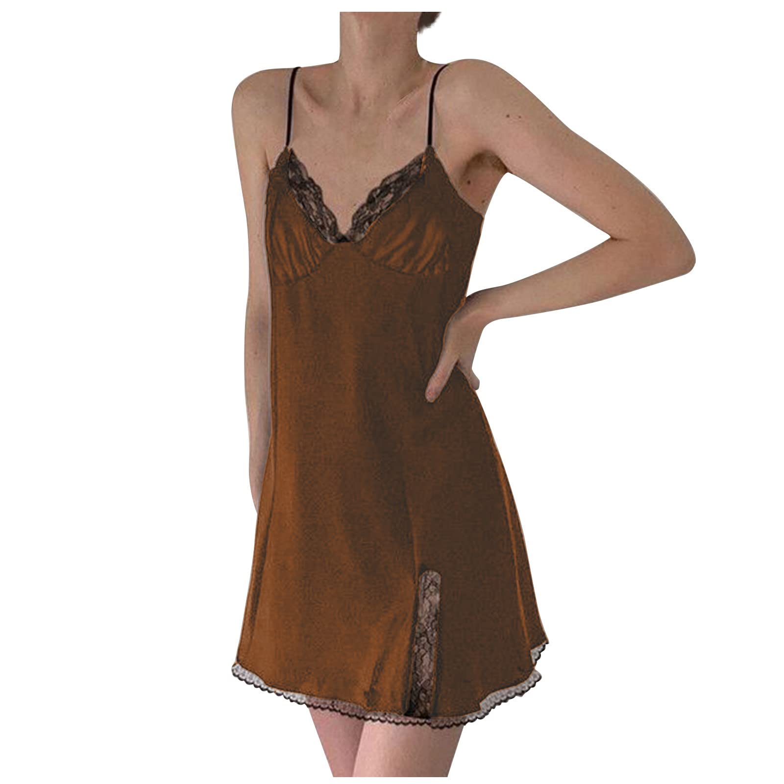 MEOILCE Women's Sexy Lace Chemise Nightgown - Silk Babydoll Sleepwear & Bridal Lingerie Set for Romantic Nights & Special Occasions