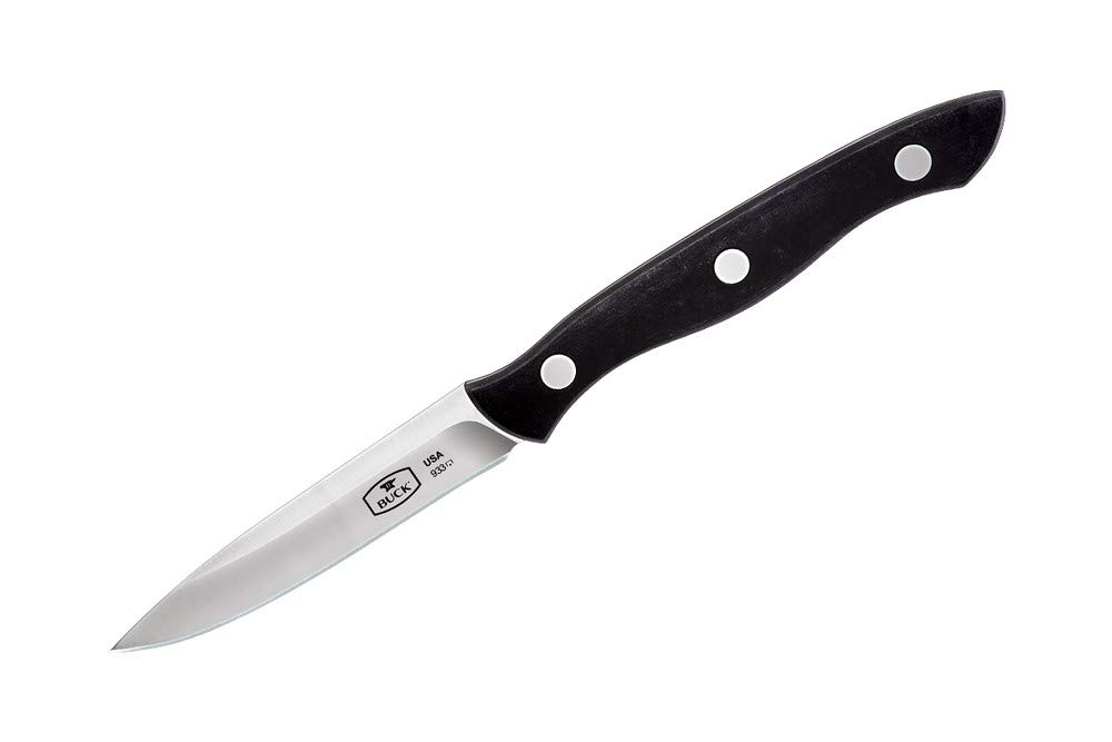 Buck Knives 930 3-Piece Kitchen Knife Set with Slate Black Paperstone Handles, Rubberwood Block & Stand, 420HC Stainless Steel - Perfect for Home Cooking, Camping & Outdoor Adventures