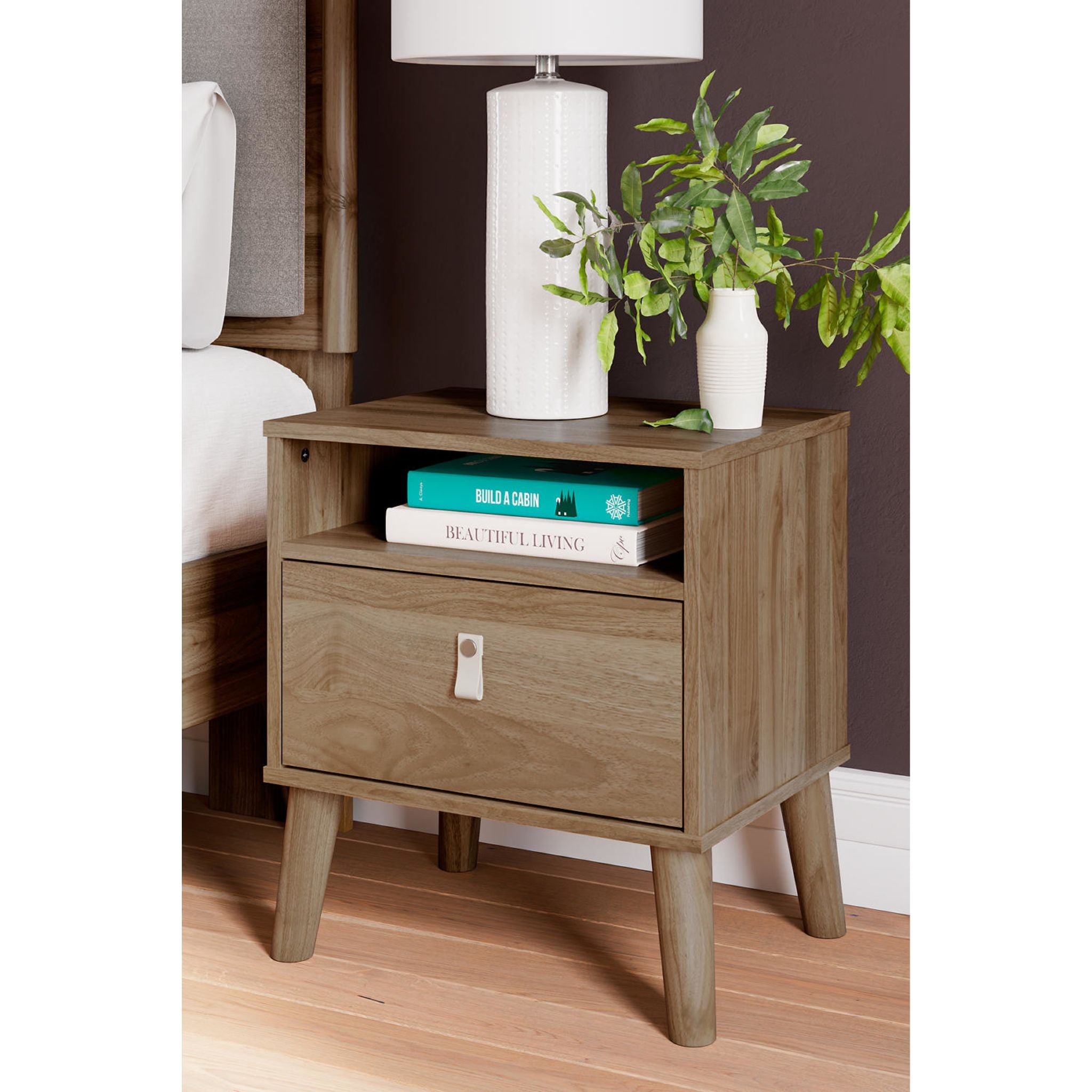 Aprilyn Nightstand with Honey Finish - Modern Bedside Table for Bedroom, Living Room, or Office - Perfect for Storage and Decor