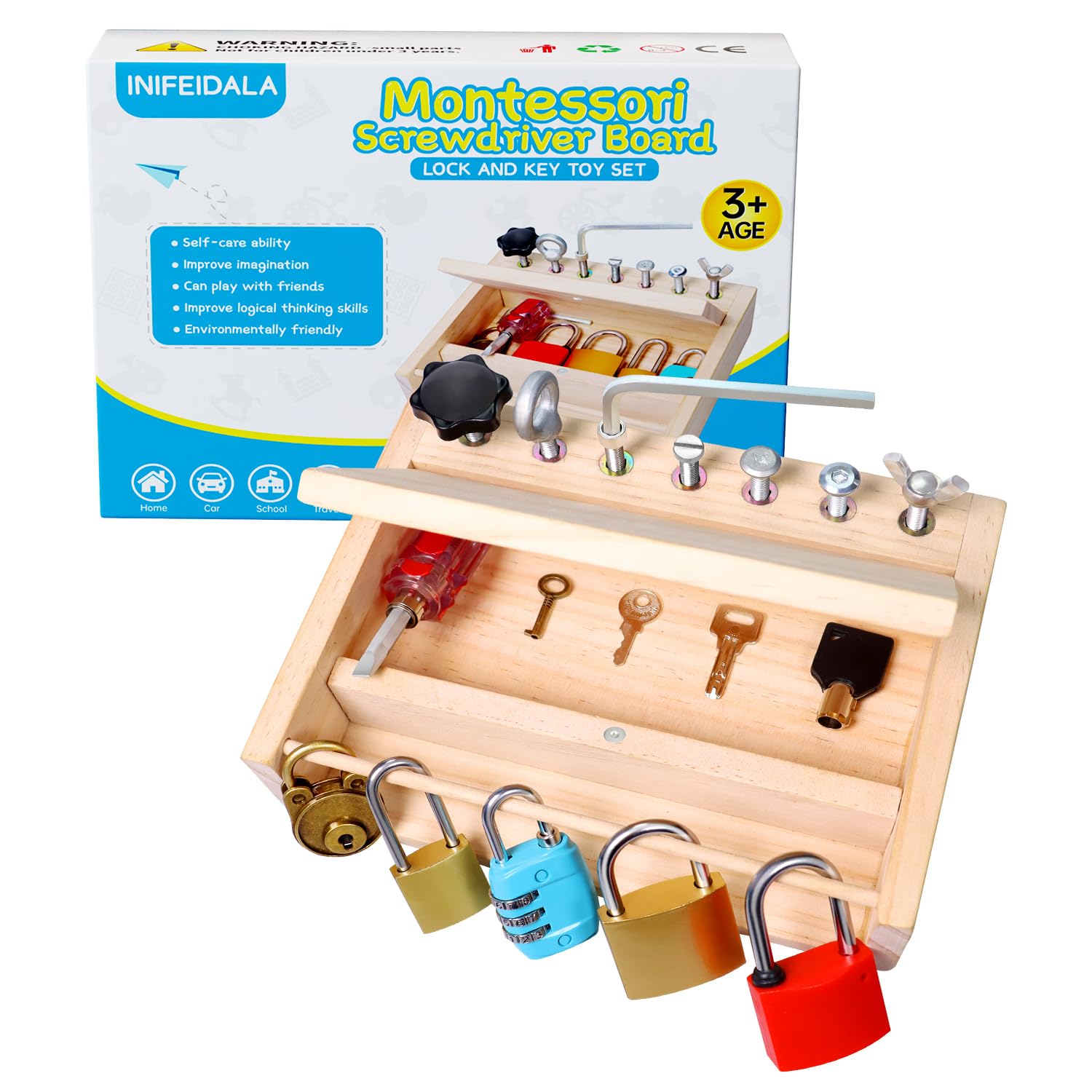 Montessori Screwdriver Board & Lock and Key Toy Set - STEM Educational Toys for 3 4 5 Year Old Kids - Fine Motor Skills Learning Toys for Toddlers & Preschoolers - Perfect for Sensory Play, Classroom Activities & Homeschooling Materials